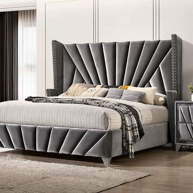 Carissa Gray Velvet Upholstered Wingback HB Bedroom Sets - Image 2