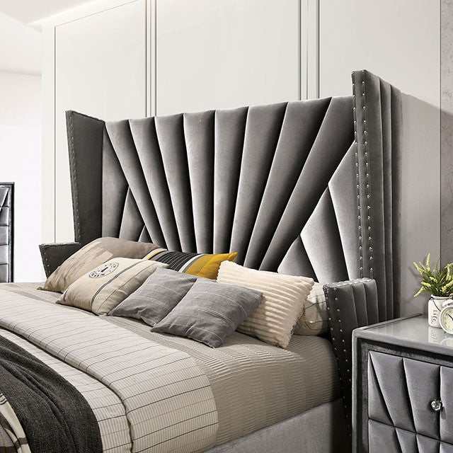 Carissa Gray Velvet Upholstered Wingback HB Bedroom Sets - Image 3