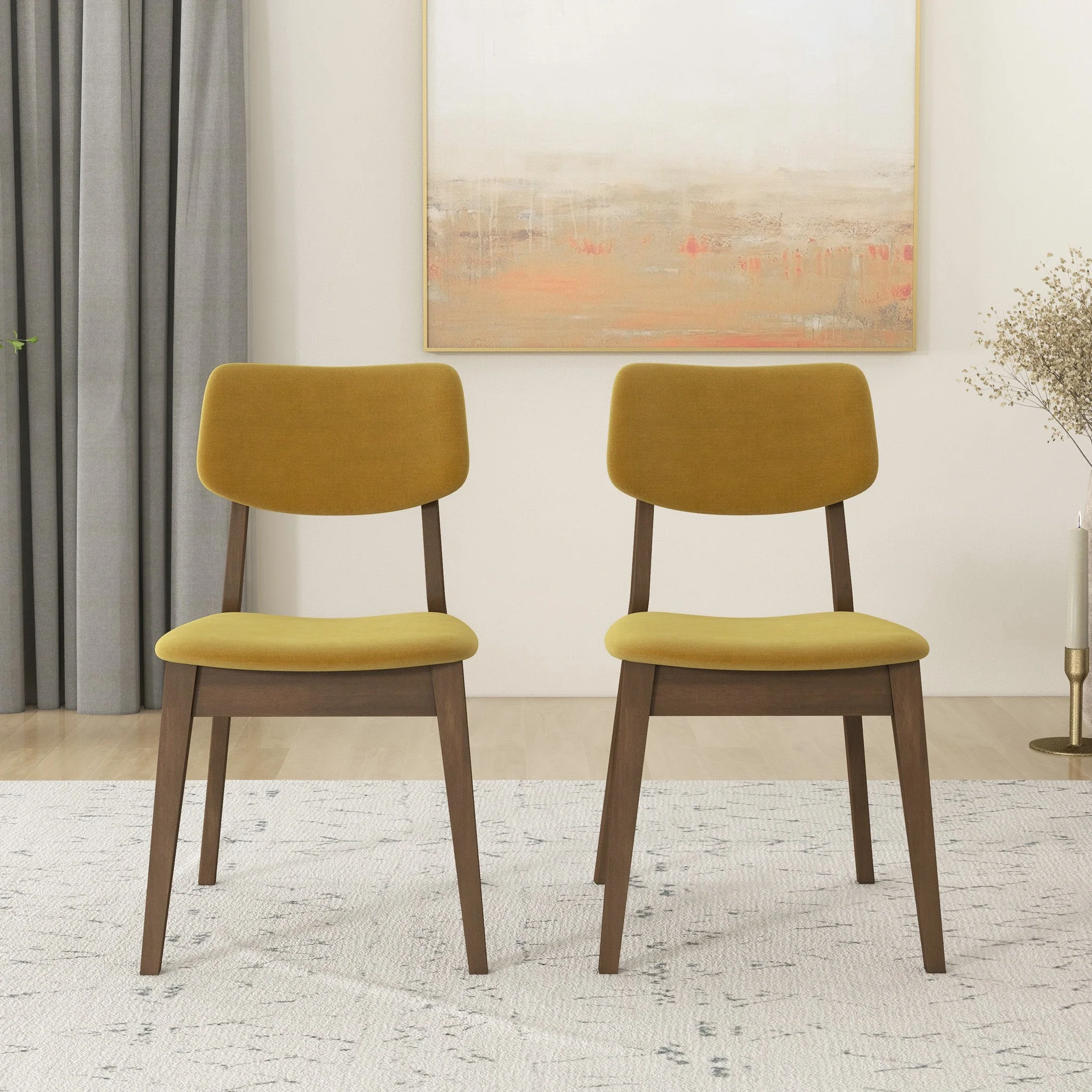 Carlos Dark Yellow Velvet Solid Back Side Chair (Set Of 2) - Image 3