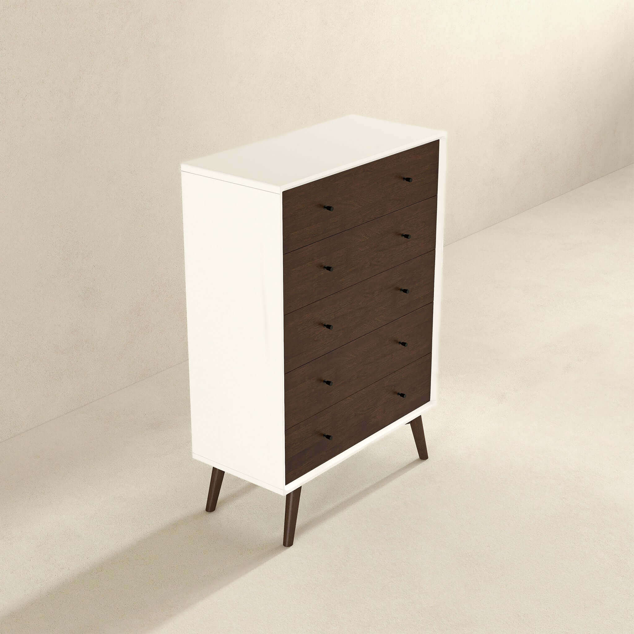 Caroline Mid Century Modern Solid Wood White Dresser 5-Drawer - Image 5