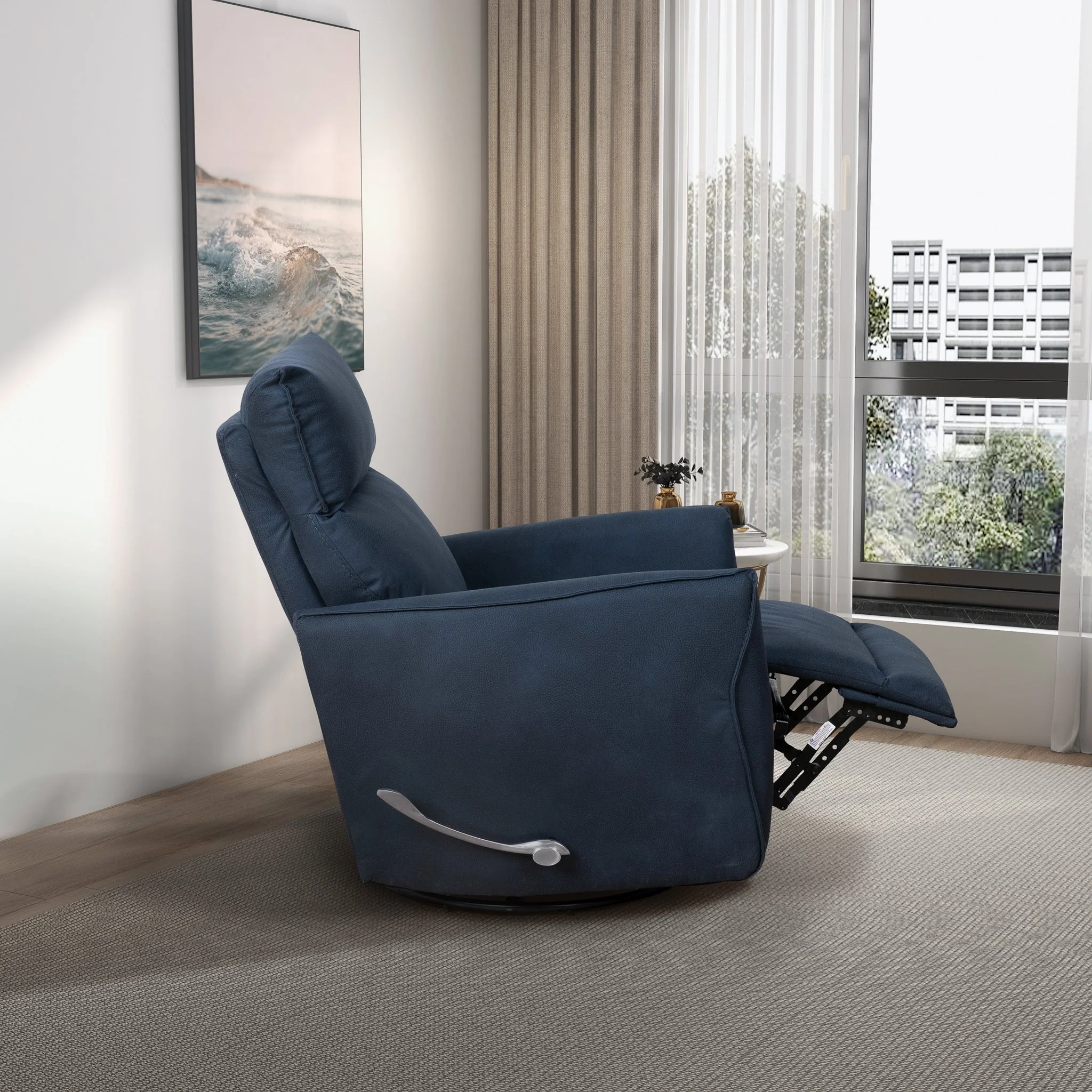 Carson Swivel Glider Suede Recliner Chair - Midnight Blue - Image 3