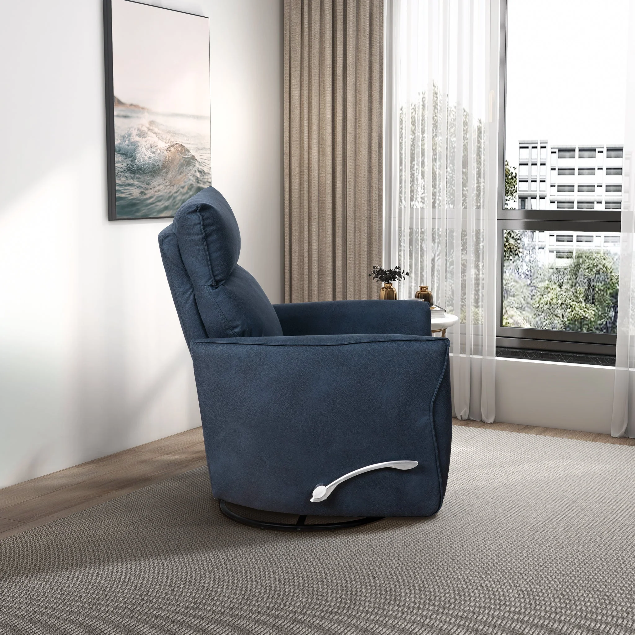 Carson Swivel Glider Suede Recliner Chair - Midnight Blue - Image 6