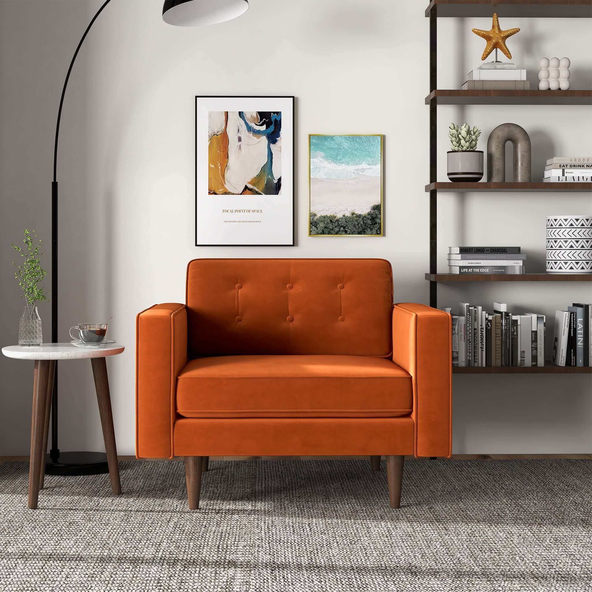 Casey  Burnt Orange Velvet Lounge Chair - Image 3