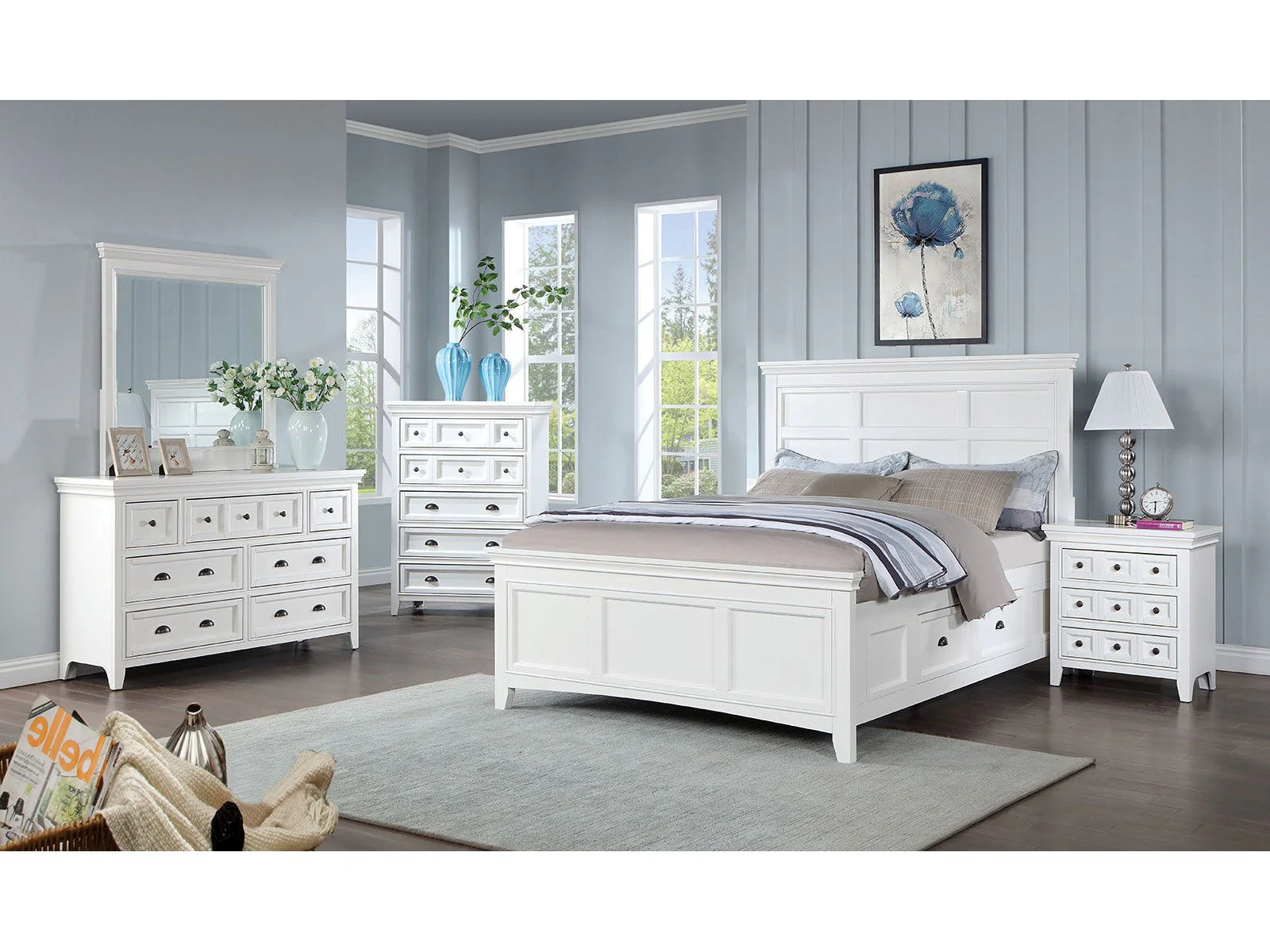 Castile White 5 Pc. Queen Bedroom Set w/ 2NS