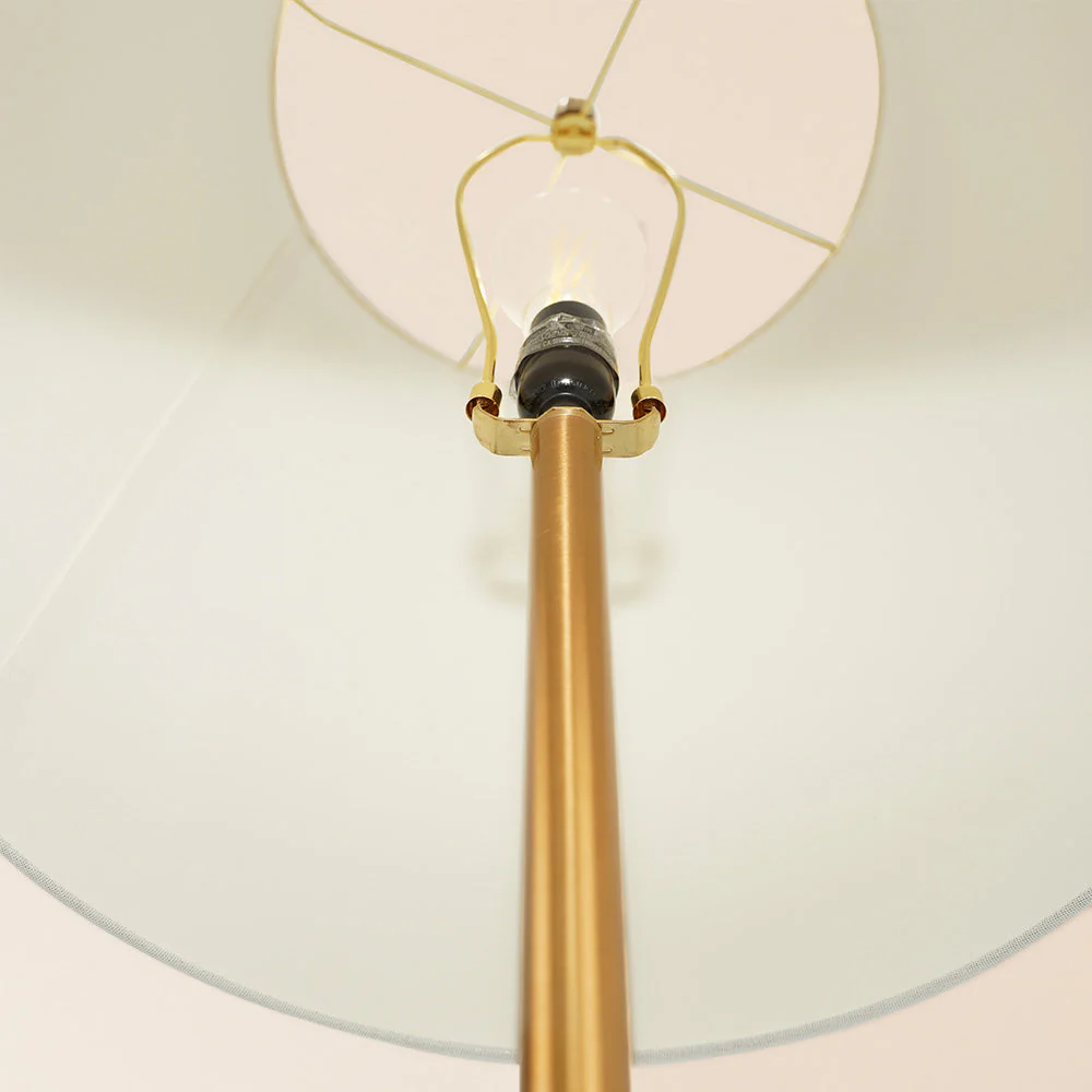 Celestial Modern Floor Lamp with Brass Accent Table with Large White Shade - Image 5