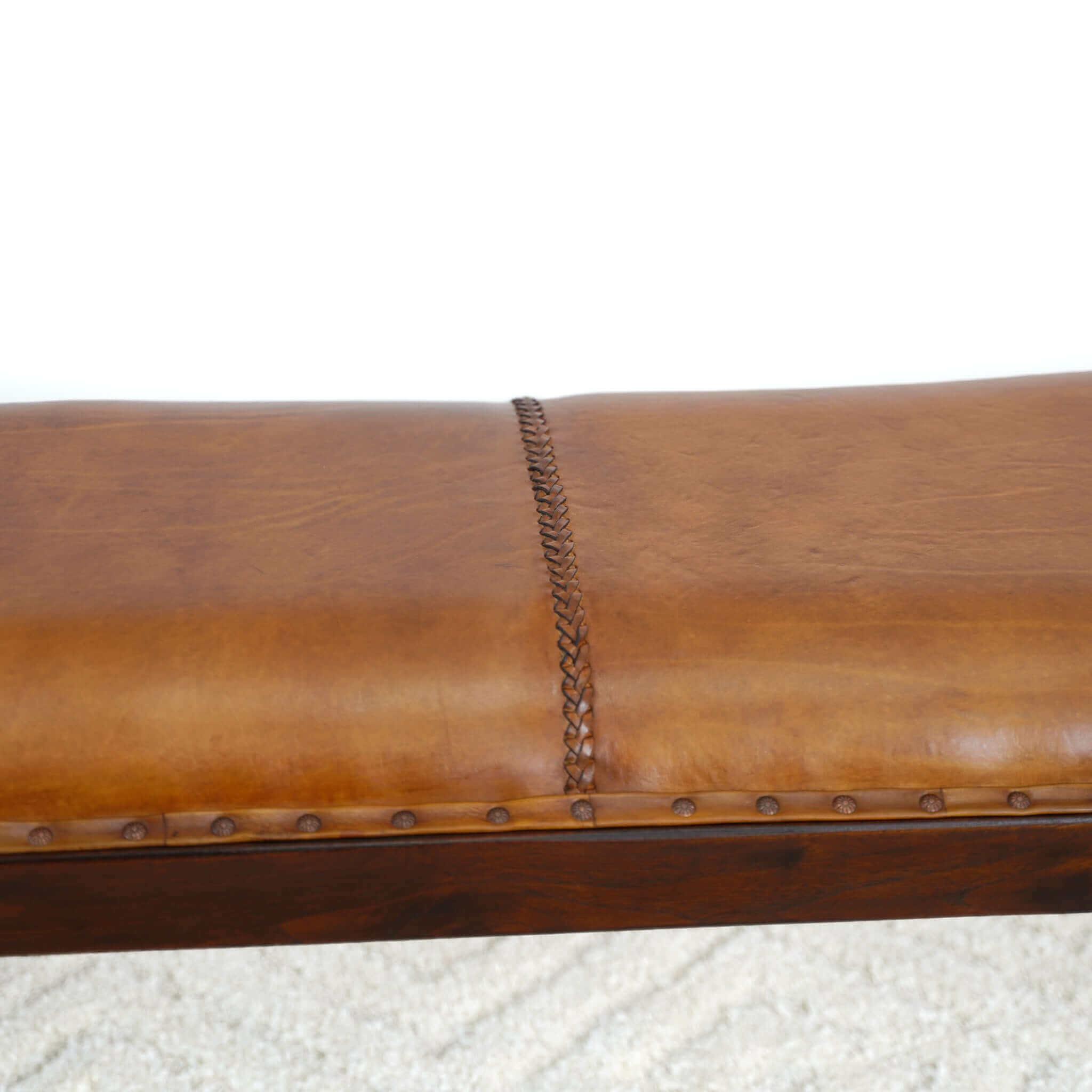 Chad Mid Century Modern Tan Leather Bench - Image 3