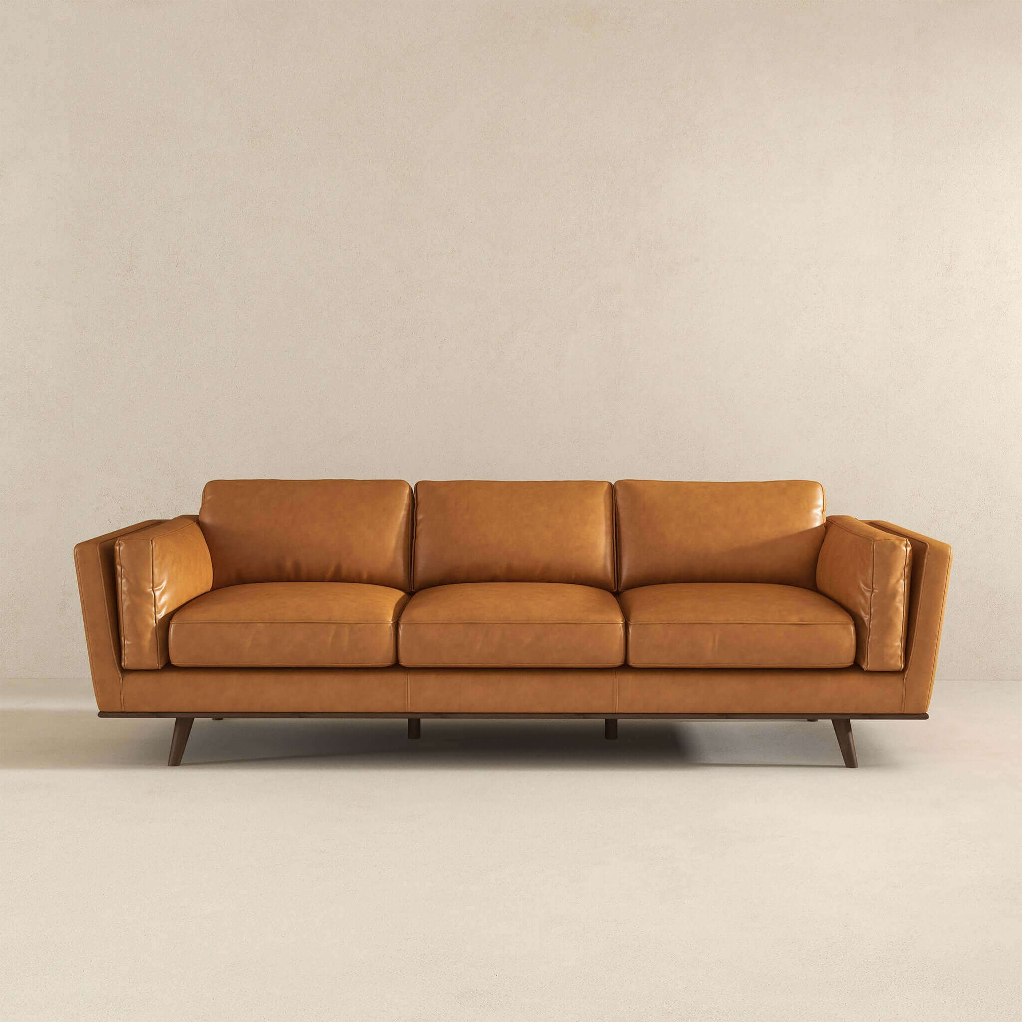 Chase Mid Century Modern Tan Genuine Leather Sofa - Image 3