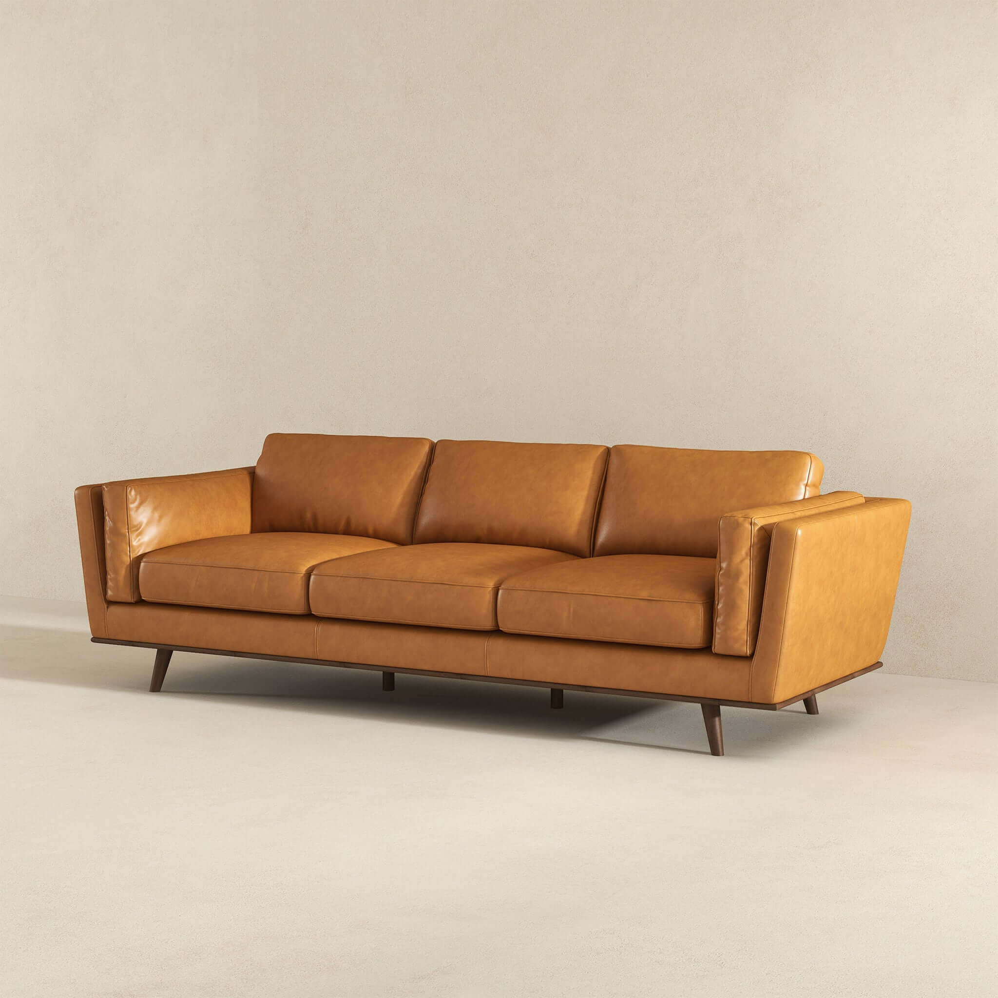 Chase Mid Century Modern Tan Genuine Leather Sofa - Image 4