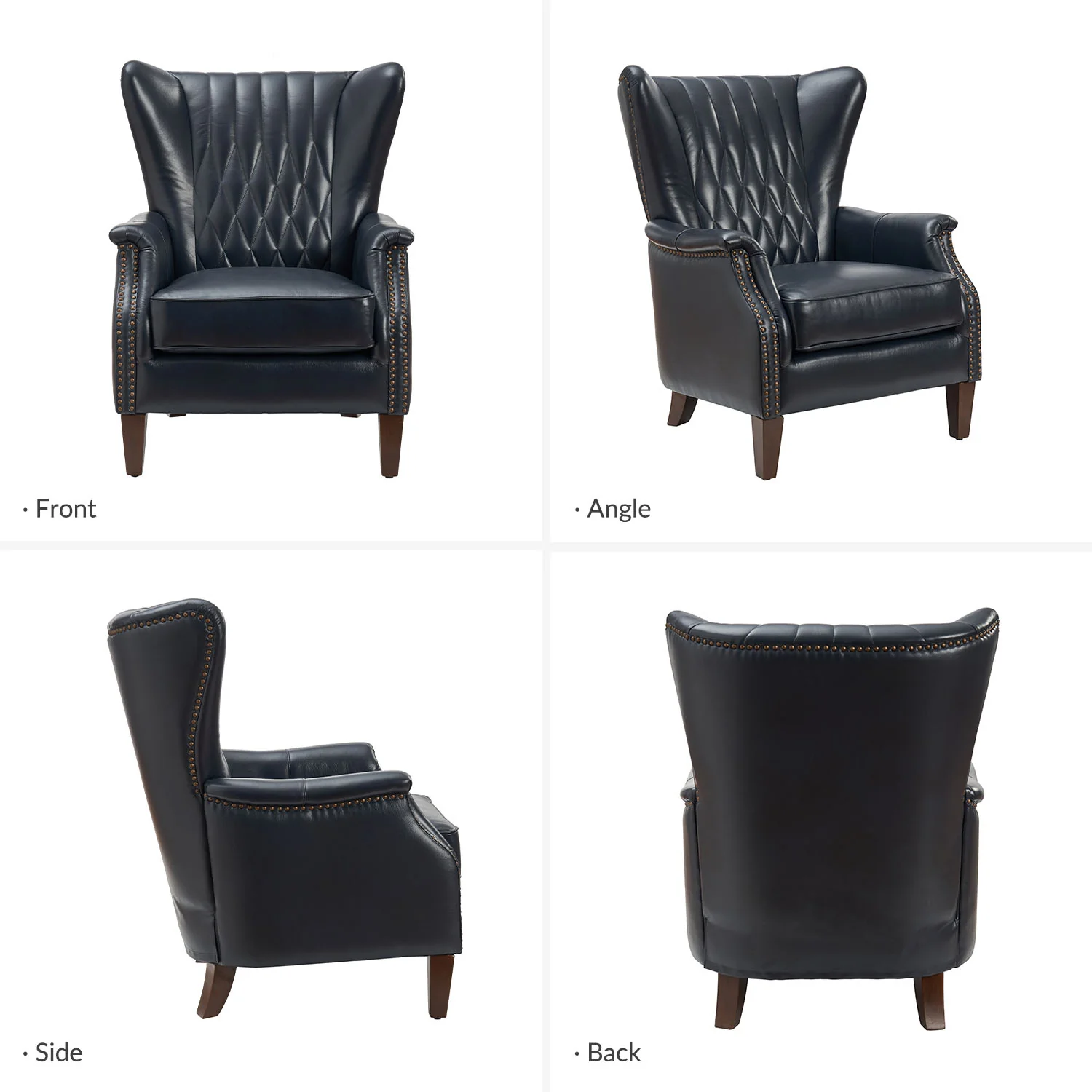 Xaver Genuine Leather Armchair in Navy - Image 3