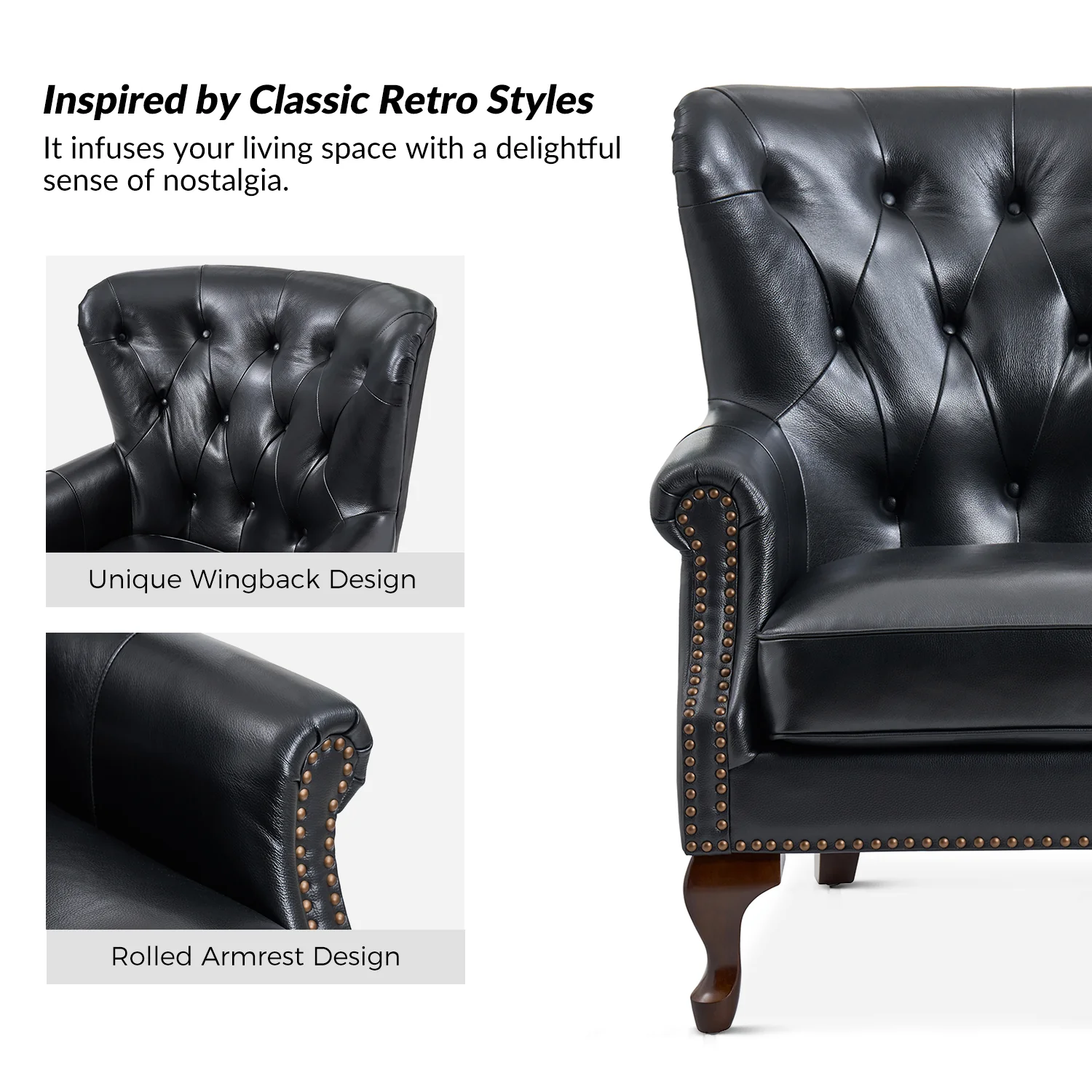 Anthony Genuine Leather Armchair in Black - Image 6