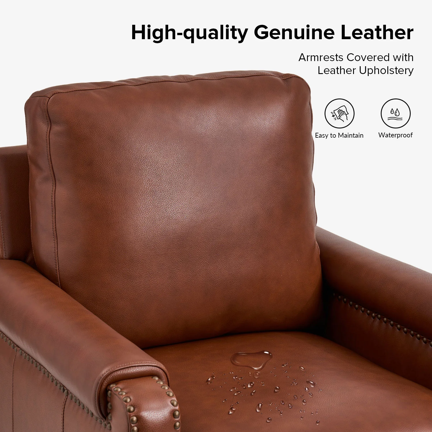 Raimund Genuine Leather Armchair in Brown - Image 3