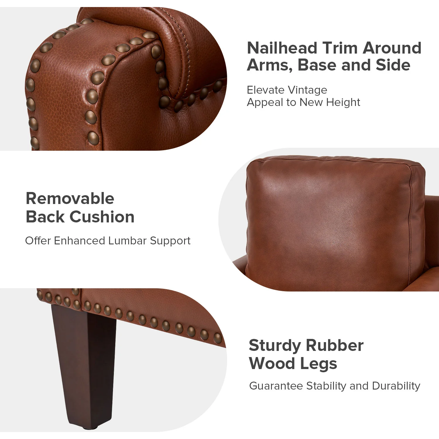 Raimund Genuine Leather Armchair in Brown - Image 5