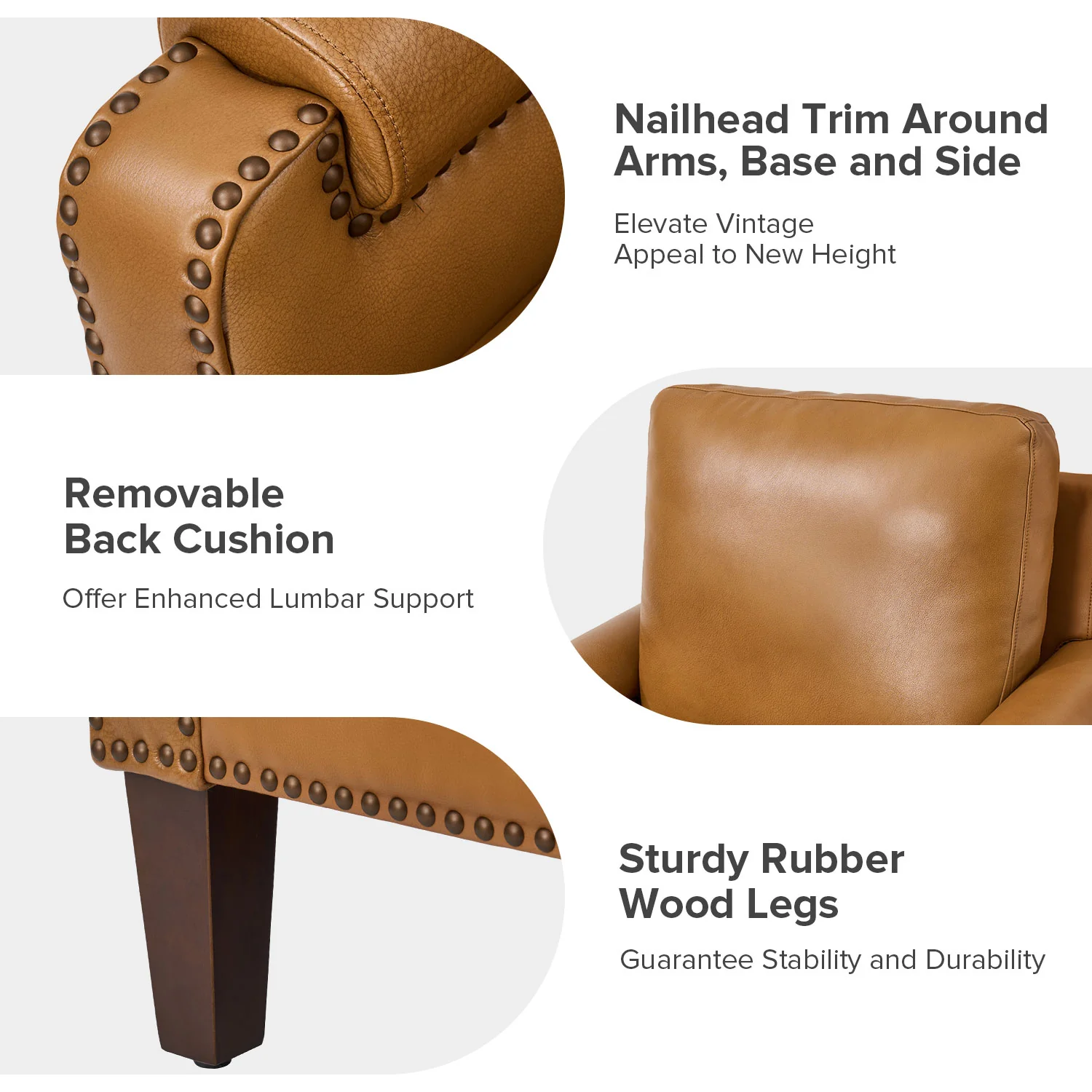 Raimund Genuine Leather Armchair in Camel - Image 5