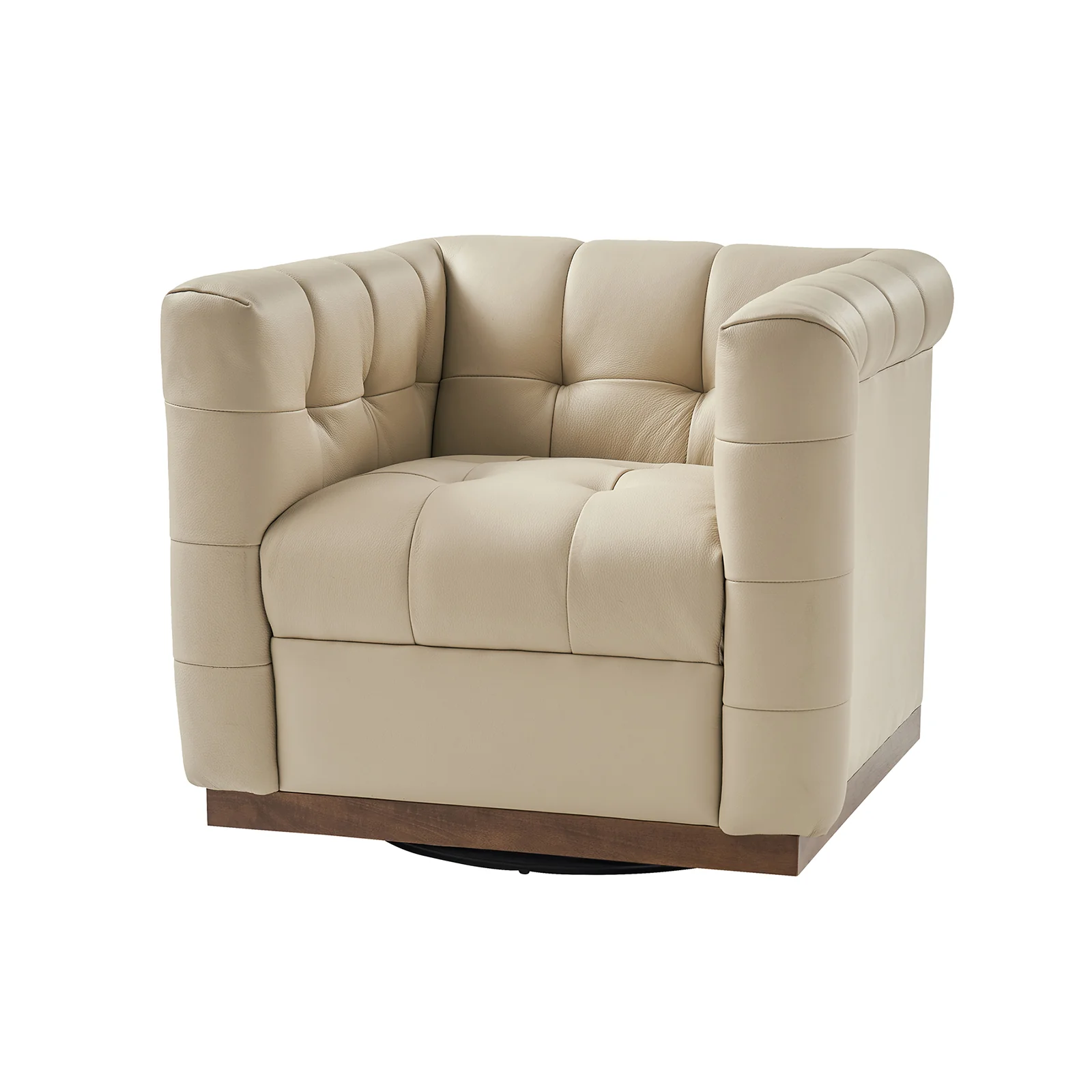 Arnold Genuine Leather Swivel Club Chair in Beige - Image 2