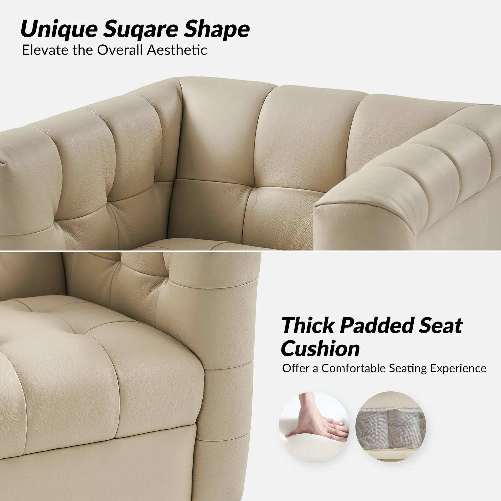Arnold Genuine Leather Swivel Club Chair in Beige - Image 5