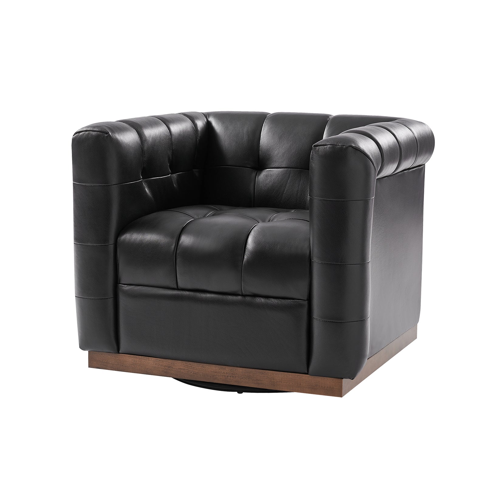Arnold Genuine Leather Swivel Club Chair in Black - Image 2