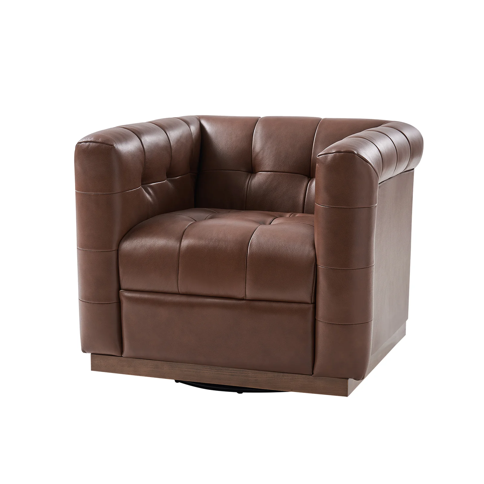 Arnold Genuine Leather Swivel Club Chair in Brown - Image 2