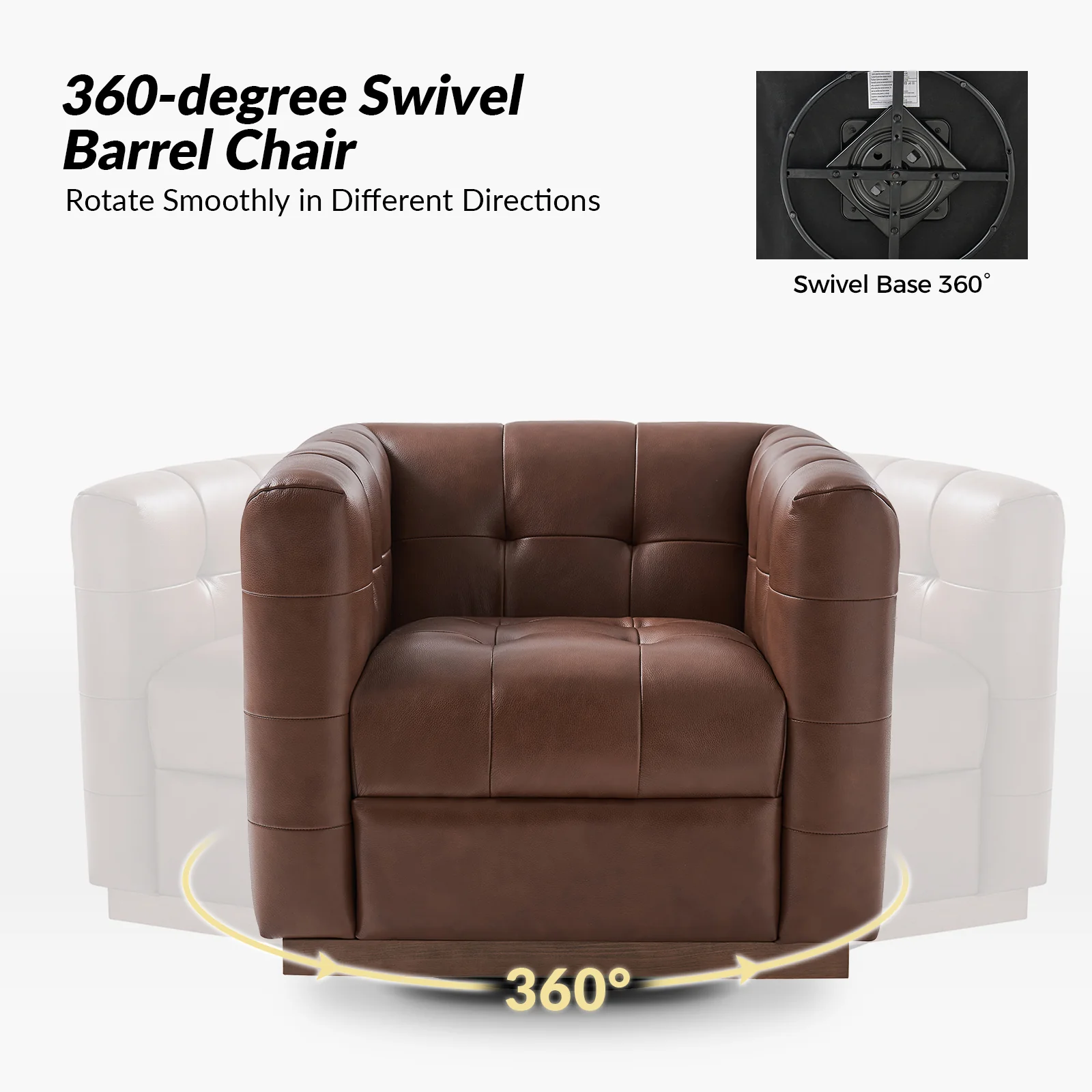 Arnold Genuine Leather Swivel Club Chair in Brown - Image 3