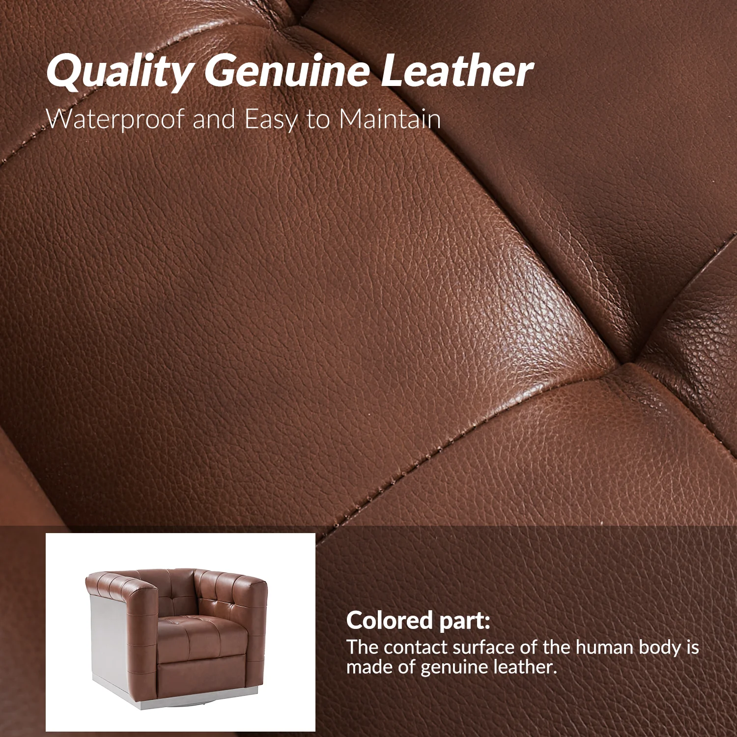 Arnold Genuine Leather Swivel Club Chair in Brown - Image 4