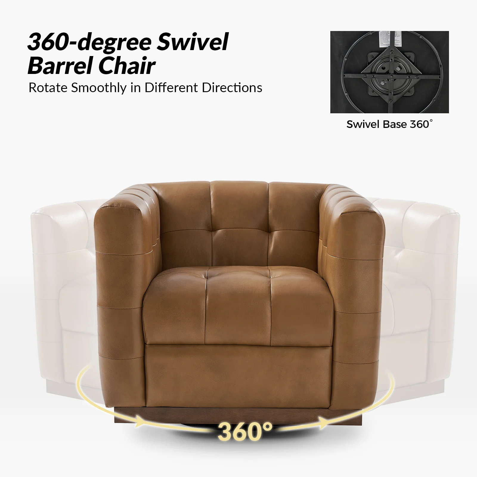 Arnold Genuine Leather Swivel Club Chair in Camel - Image 3