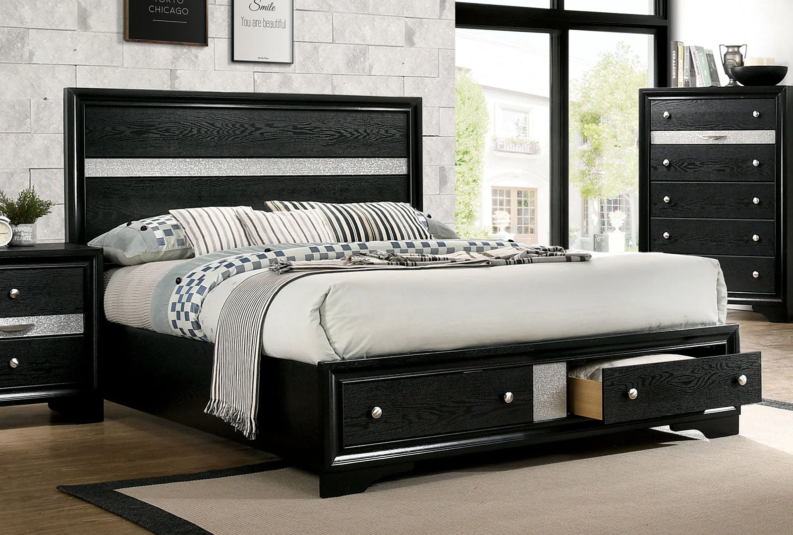 Chrissy Black 5 Pc. Queen Bedroom Set w/ Chest - Image 3