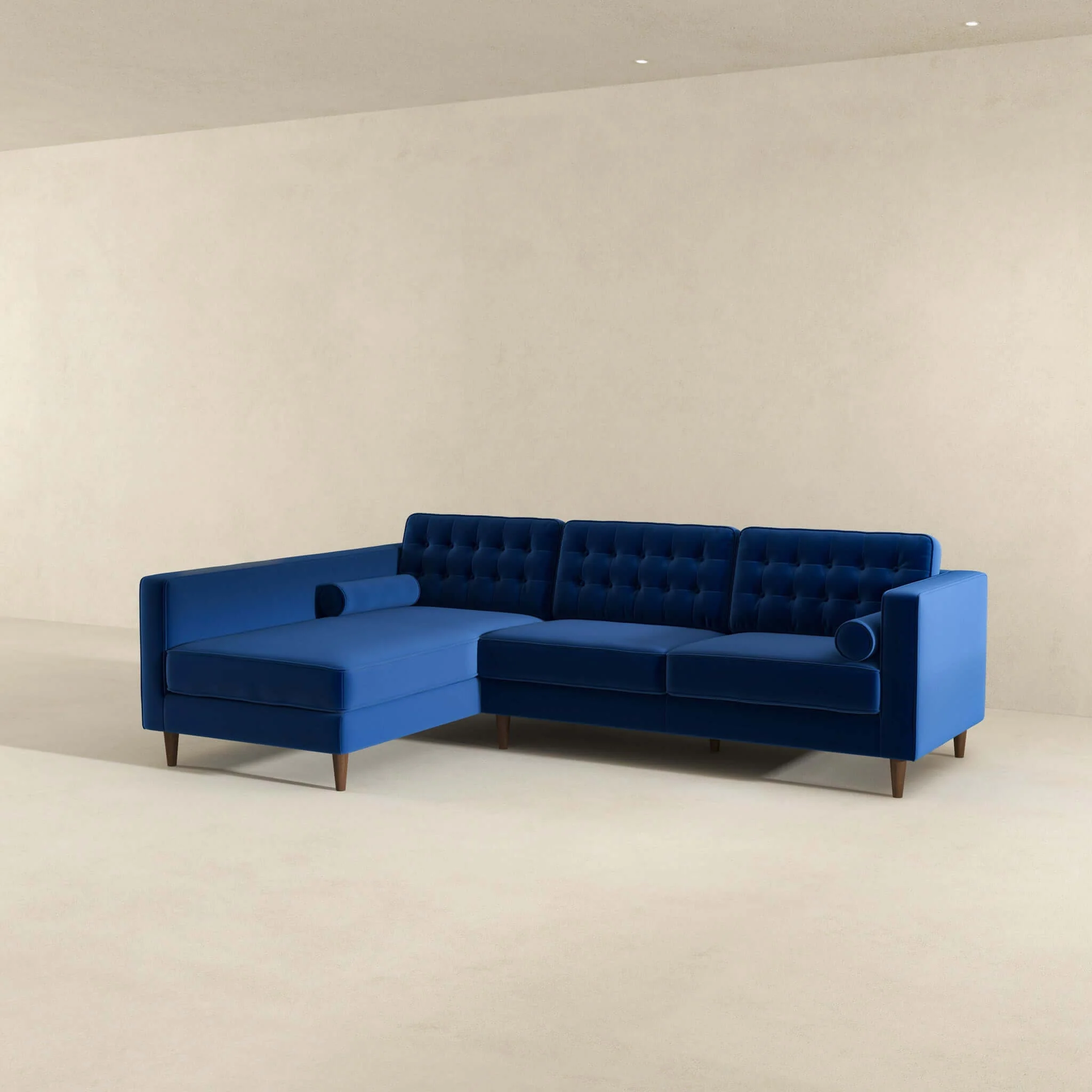 Christian  Blue Velvet Sectional Sofa Left Facing - Image 4