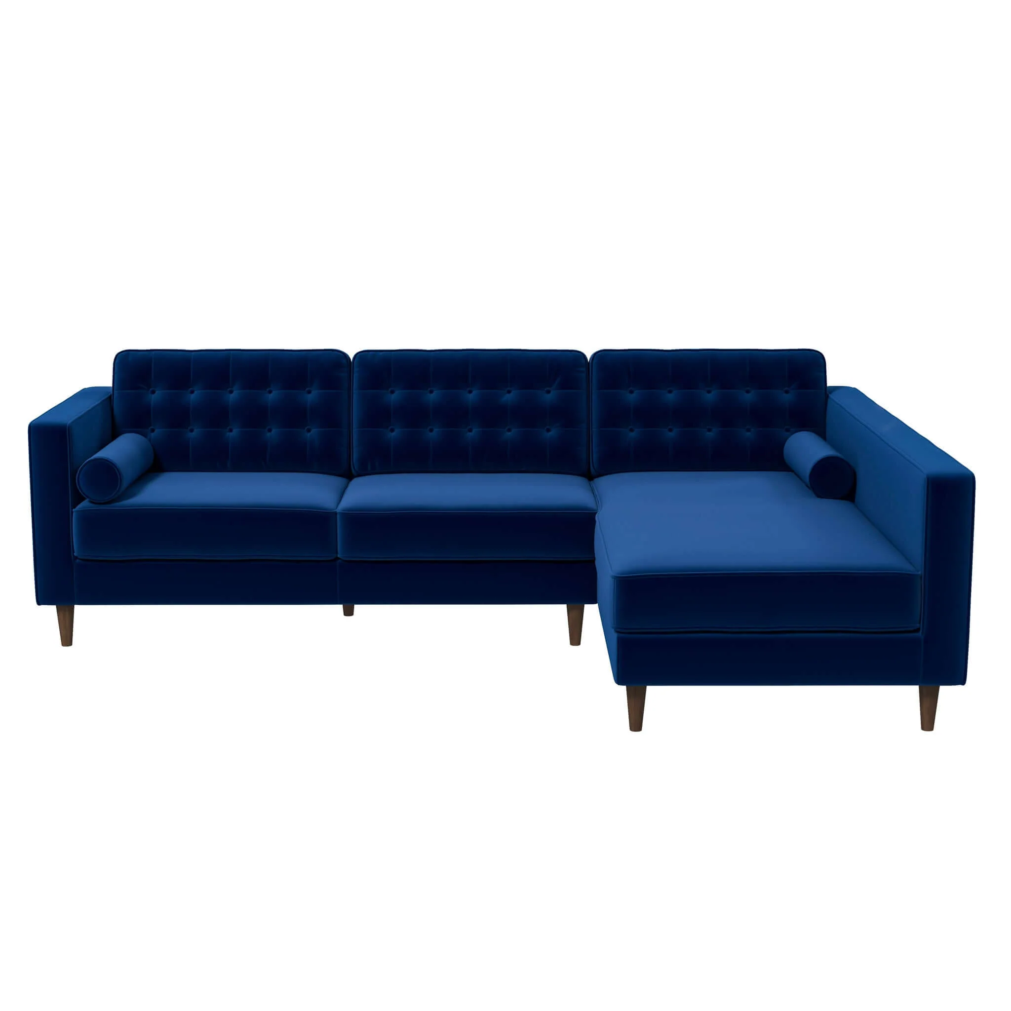 Christian Blue Velvet Sectional Sofa Right Facing - Image 4