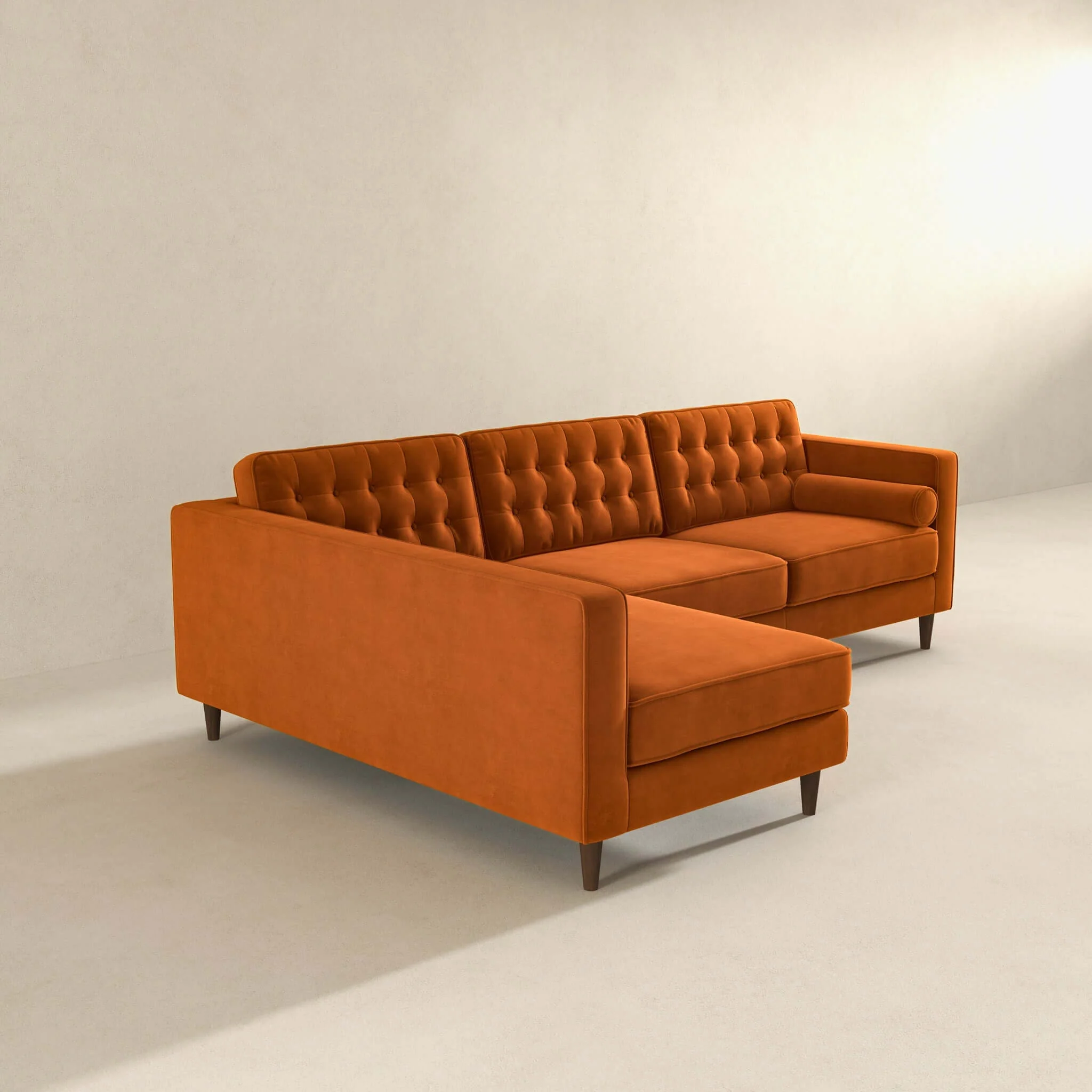 Christian Burnt Orange Velvet Sectional Sofa Left Facing - Image 3