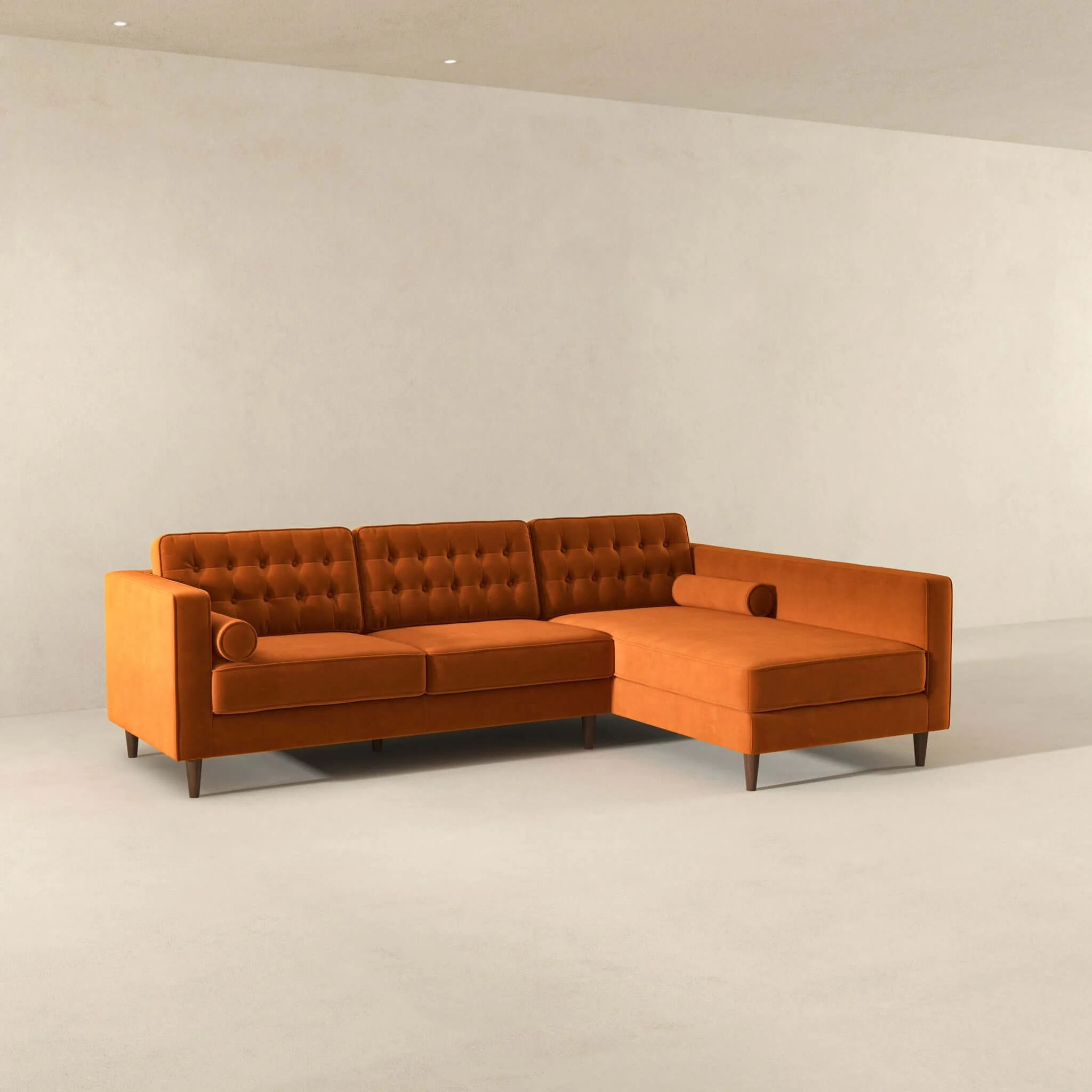 Christian  Burnt Orange Velvet Sectional Sofa Right Facing - Image 3