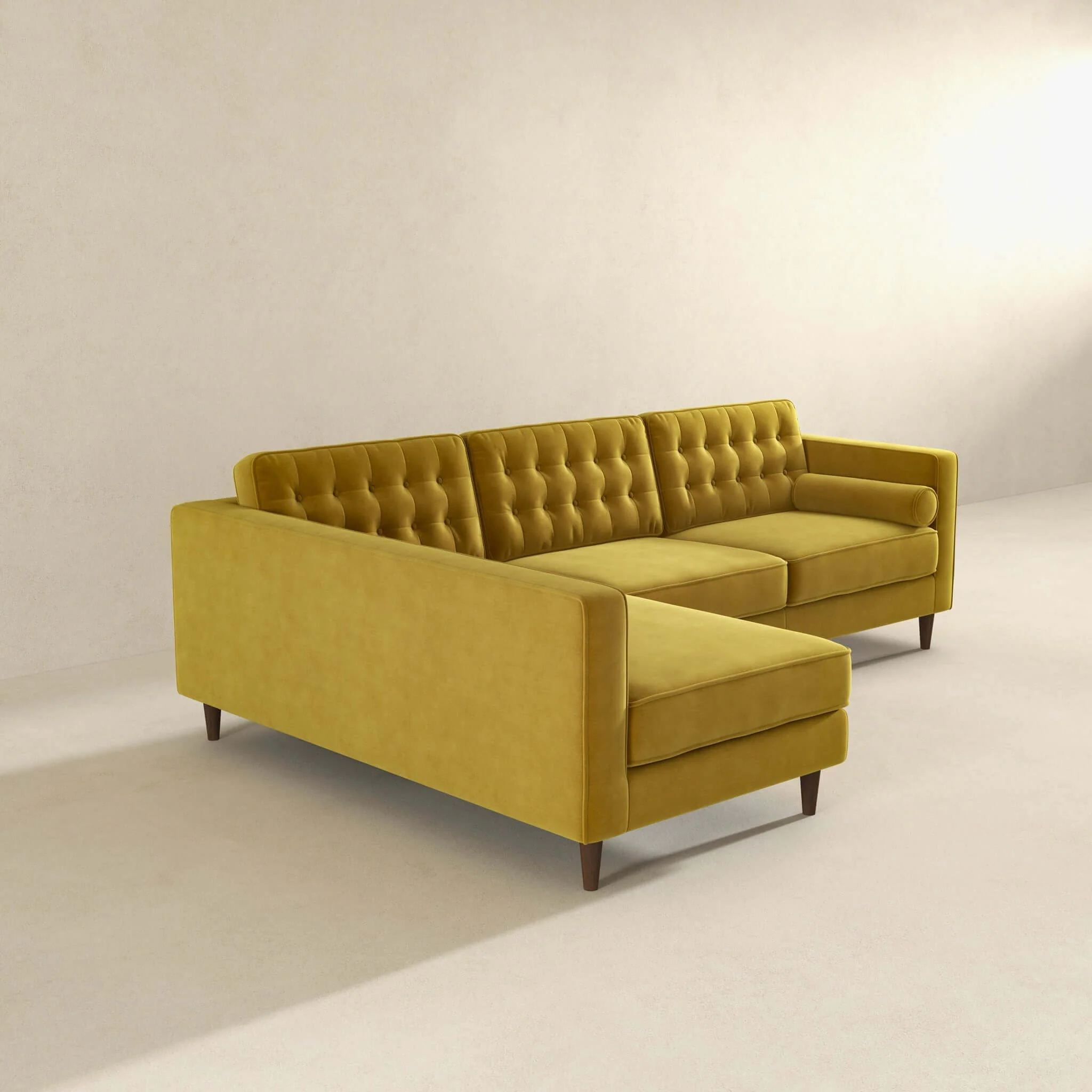 Christian Dark Yellow Velvet Sectional Sofa Left Facing - Image 3