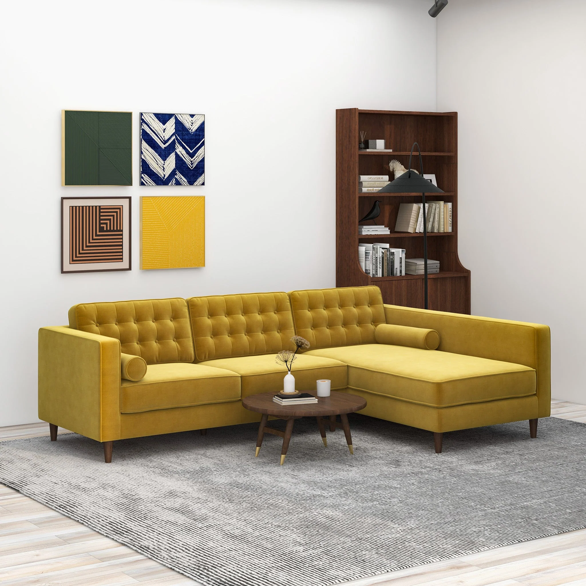 Christian  Dark Yellow Velvet Sectional Sofa Right Facing - Image 2
