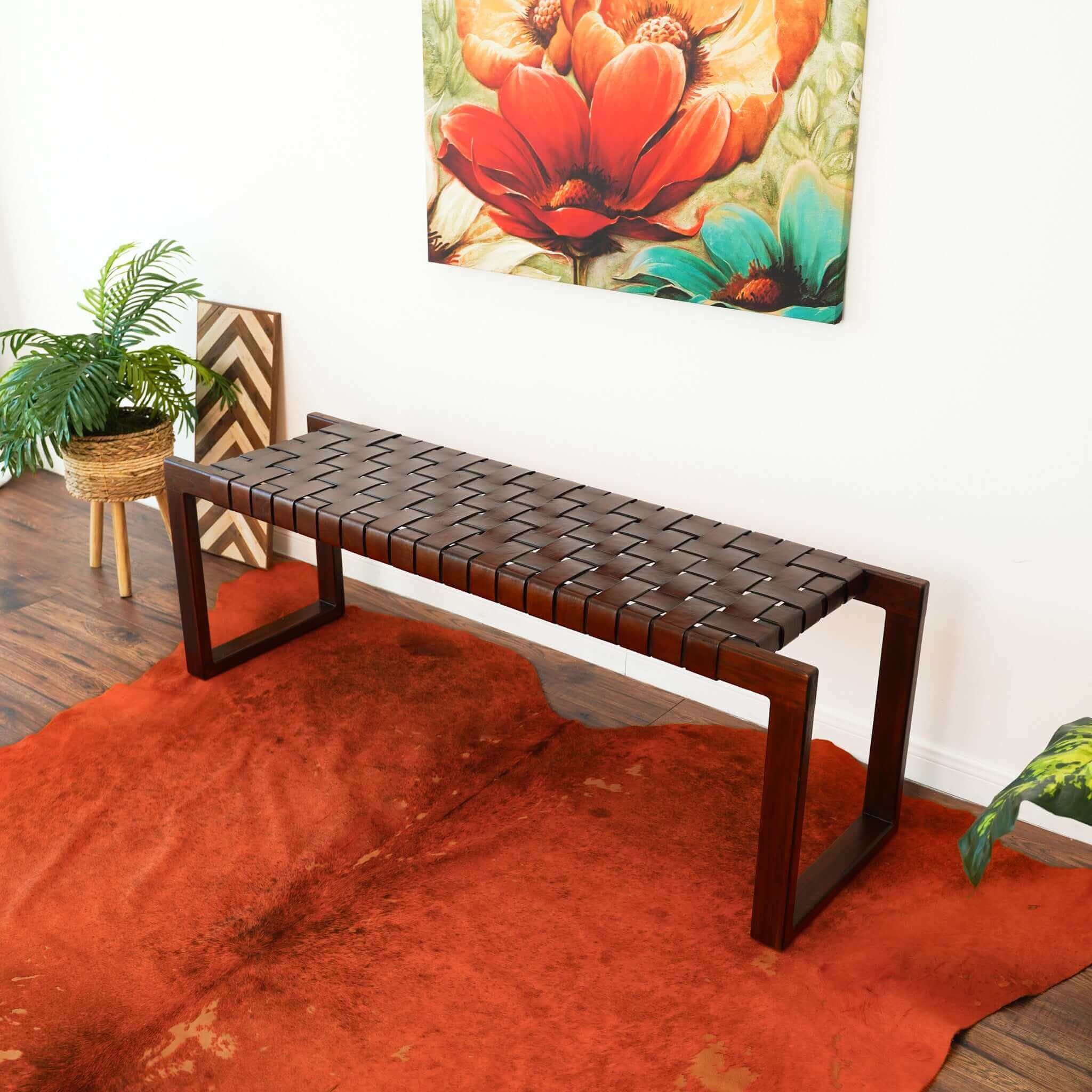Christina Tan Leather Bench - Image 4