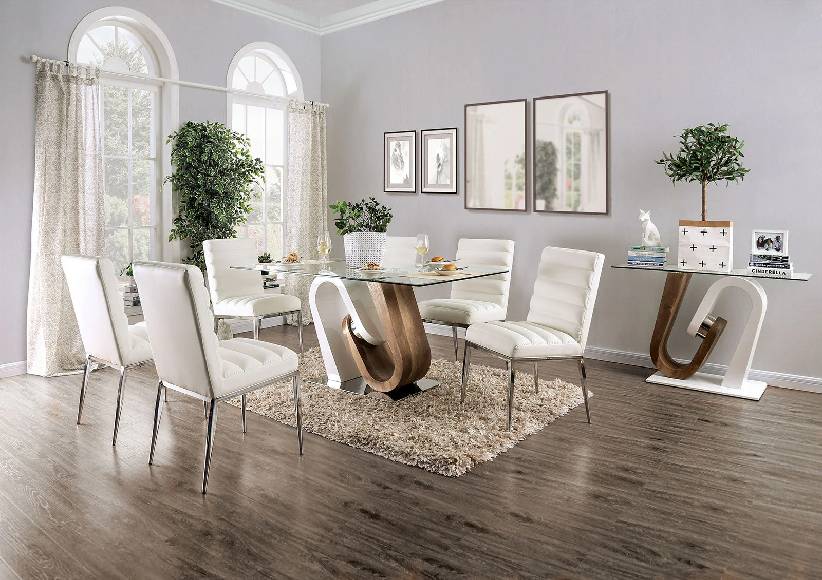Cilegon White/Natural Tone Dining Room Set / 5pc - Image 2