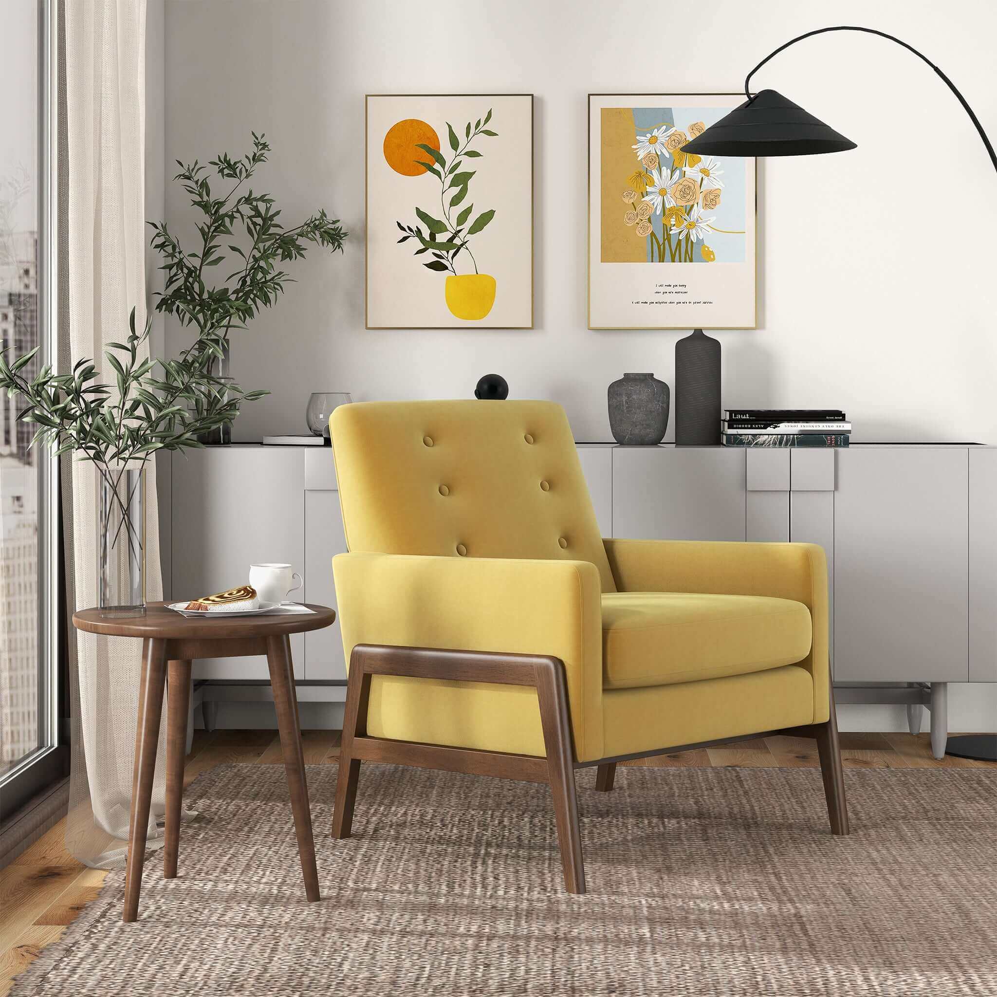 Cole Solid Wood Dark Yellow Velvet Lounge Chair - Image 4