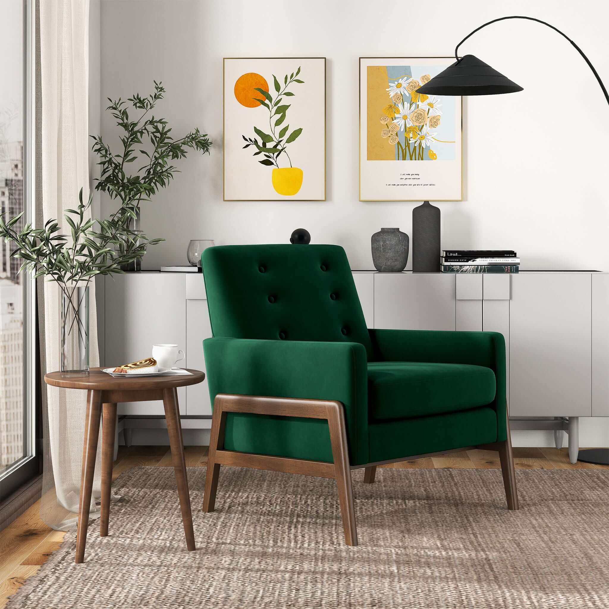 Cole Solid Wood Green Velvet Lounge Chair - Image 2