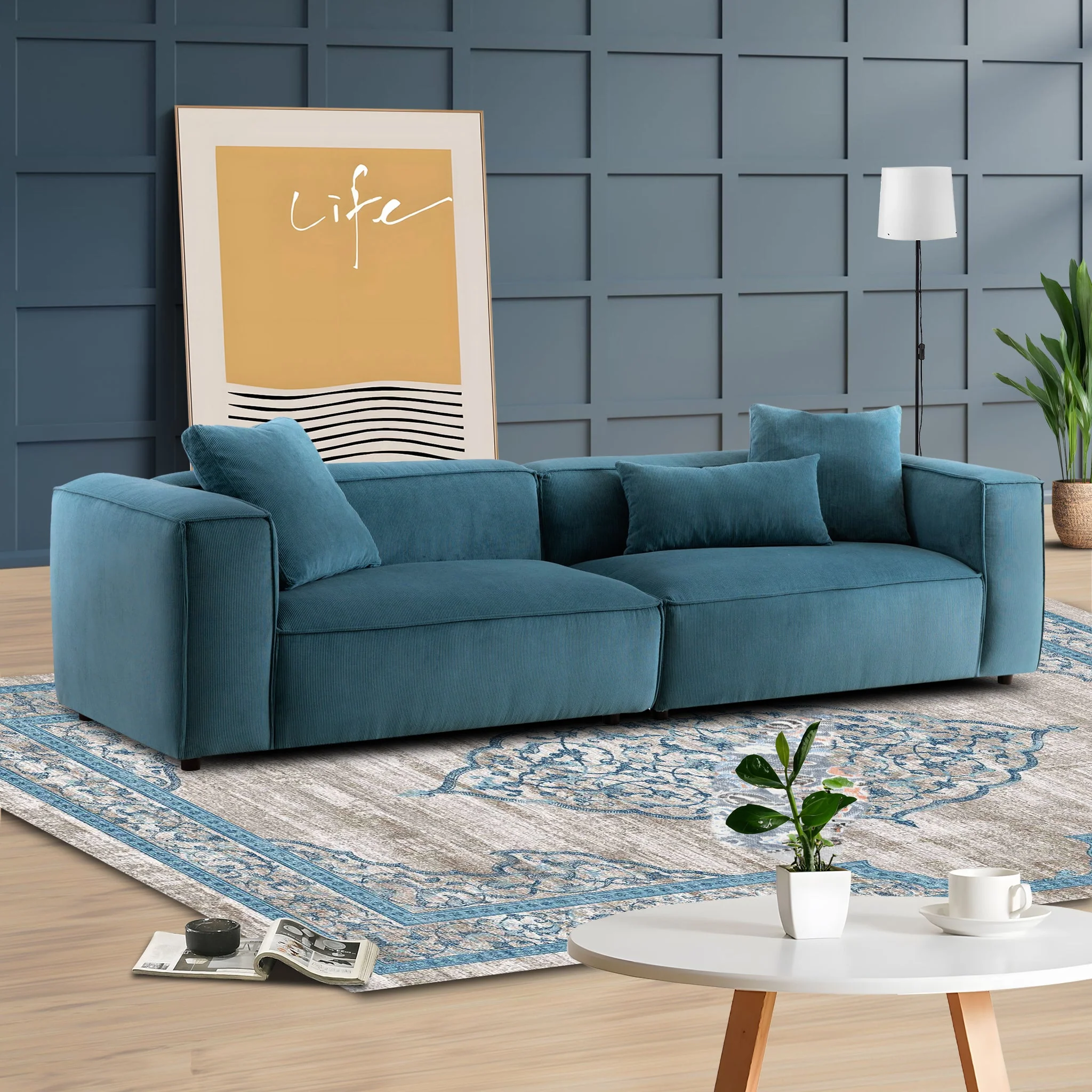 Conner Blue Corduroy Sofa 110" - Image 3