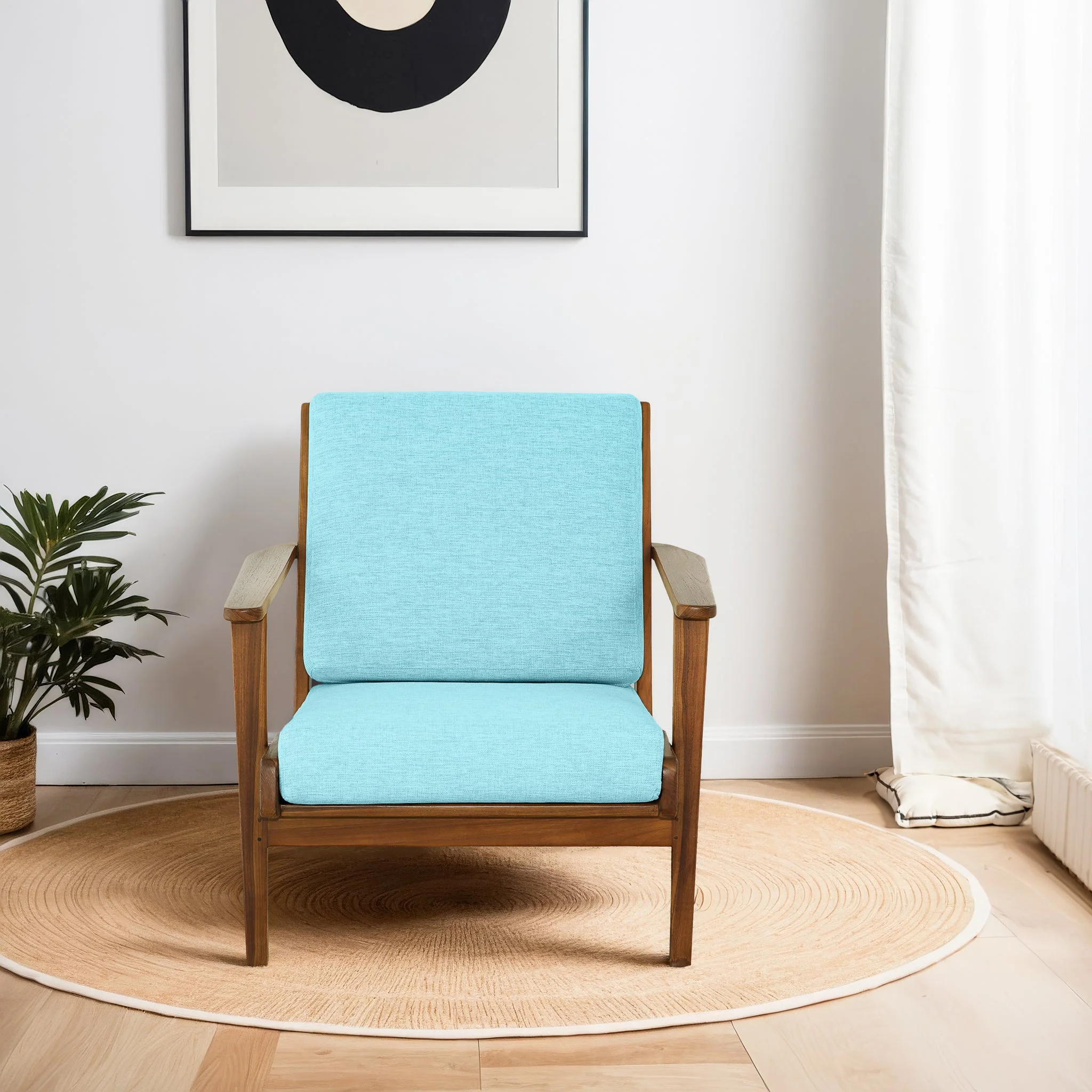 Connor Solid Wood Linen Lounge Chair - Sky Blue - Image 2