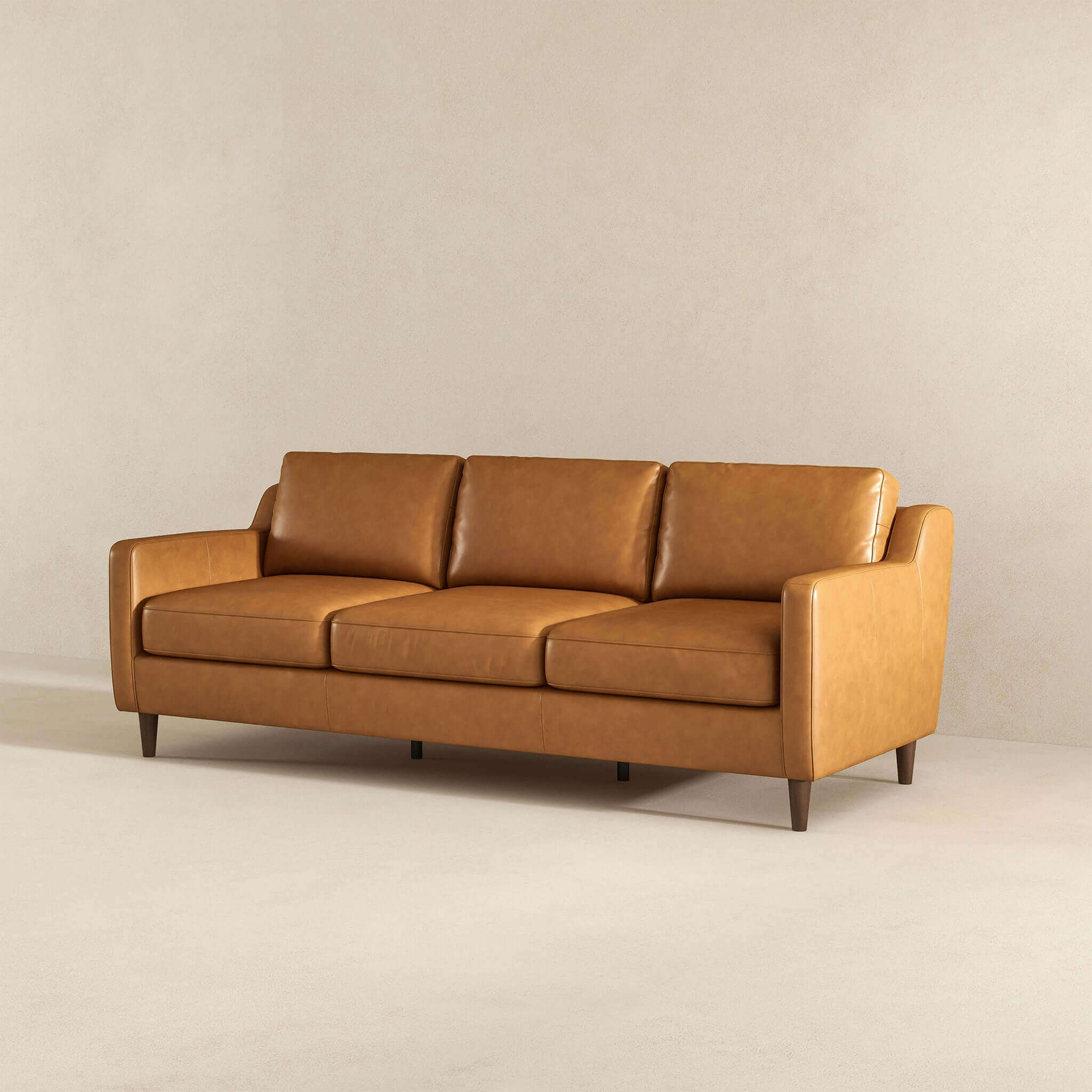 Cooper Mid Century Modern Tan Leather Sofa - Image 4