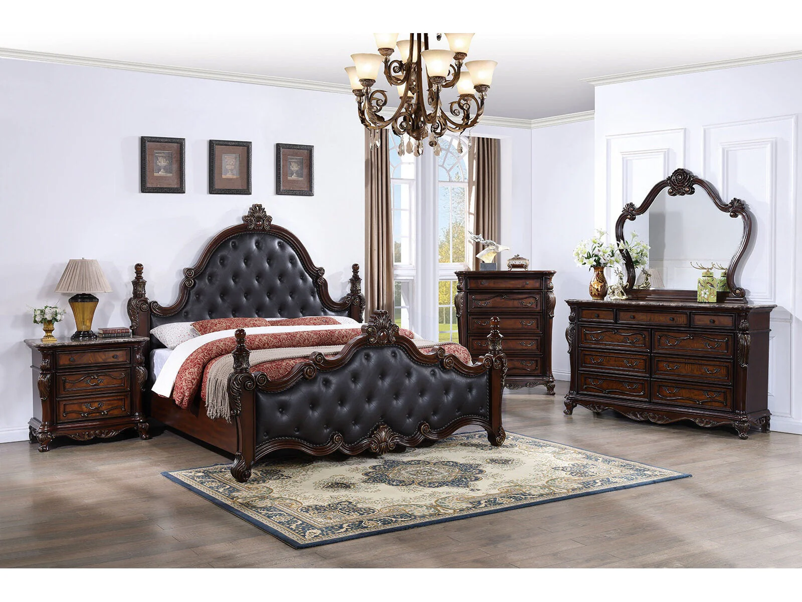 Cremona Dark Cherry 4 Pc. Queen Bedroom Set Leatherette