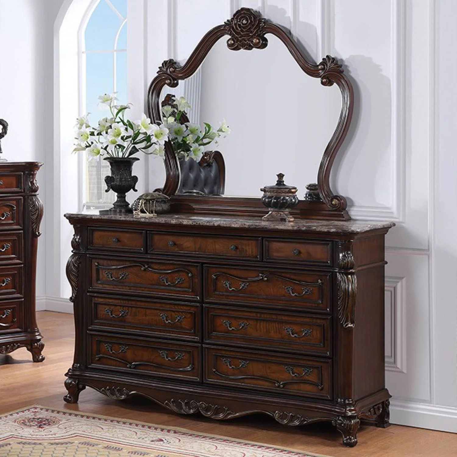 Cremona Dark Cherry 5 Pc. Queen Leatherette Bedroom Set w/ 2NS - Image 3