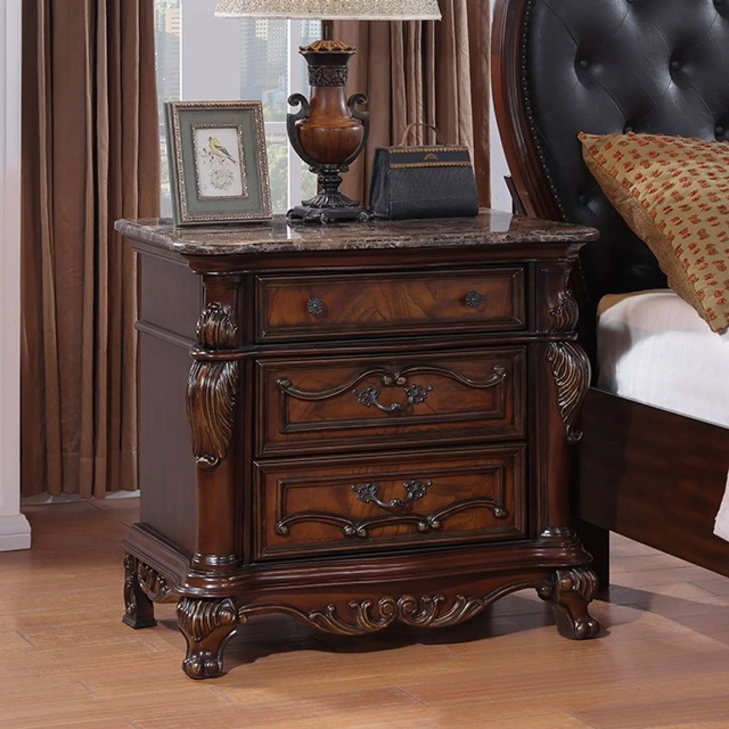Cremona Dark Cherry 5 Pc. Queen Leatherette Bedroom Set w/ Chest - Image 6