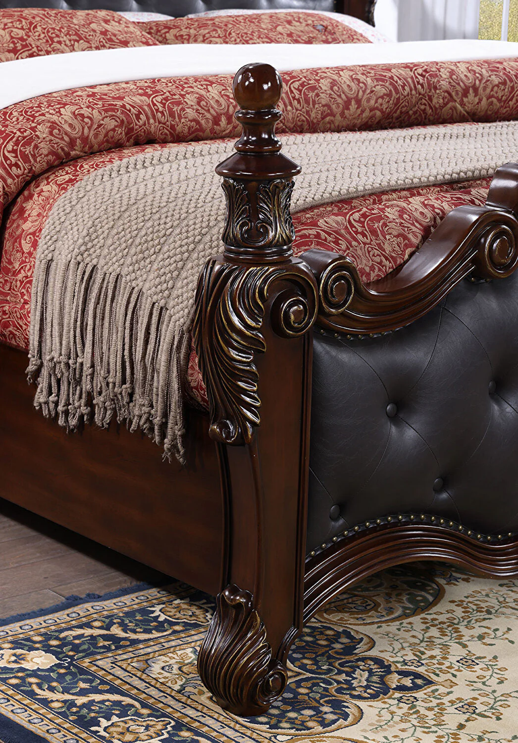 Cremona Dark Cherry E.King Bed Leatherette - Image 3