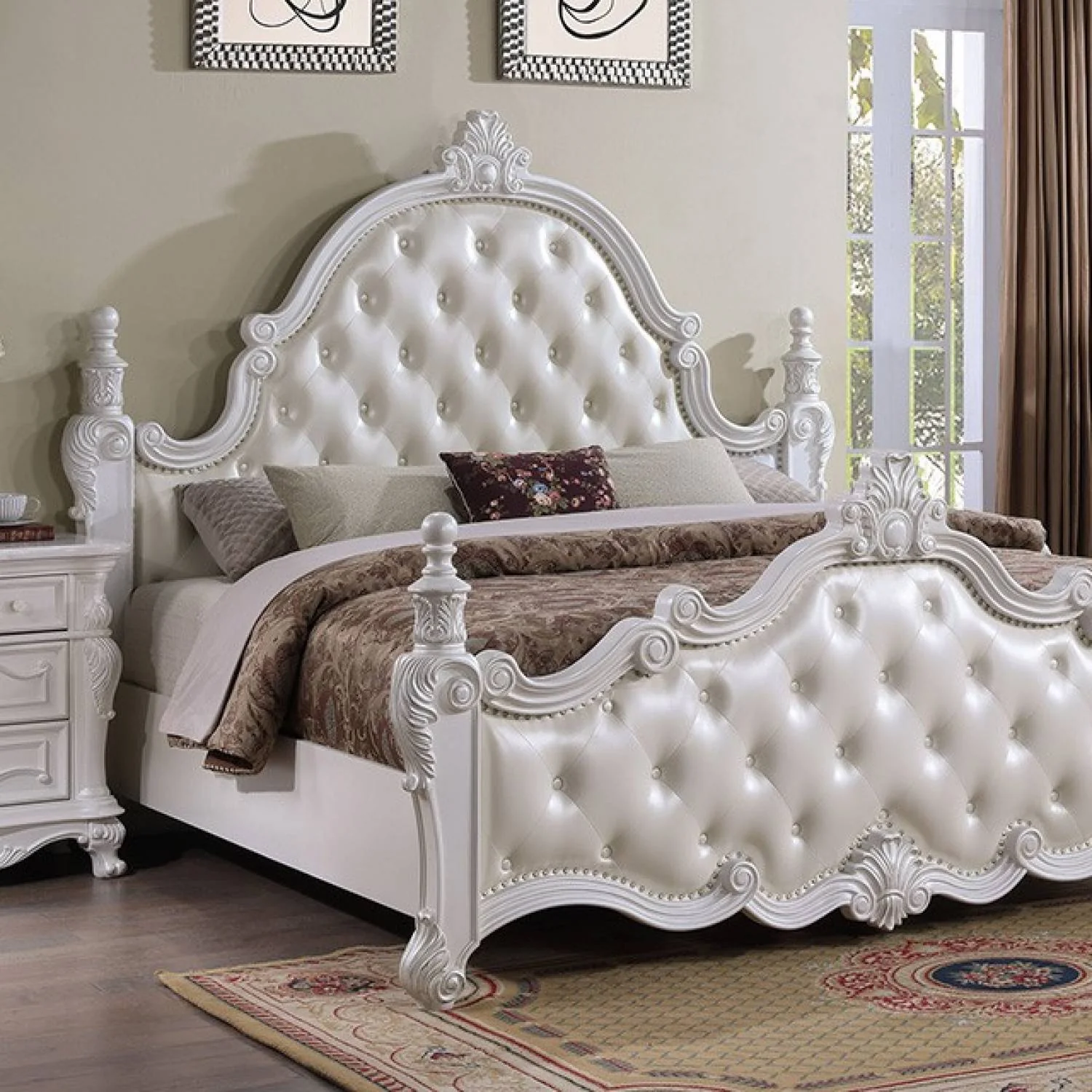 Cremona White 5 Pc. Queen Bedroom Leatherette Set w/ 2NS - Image 2