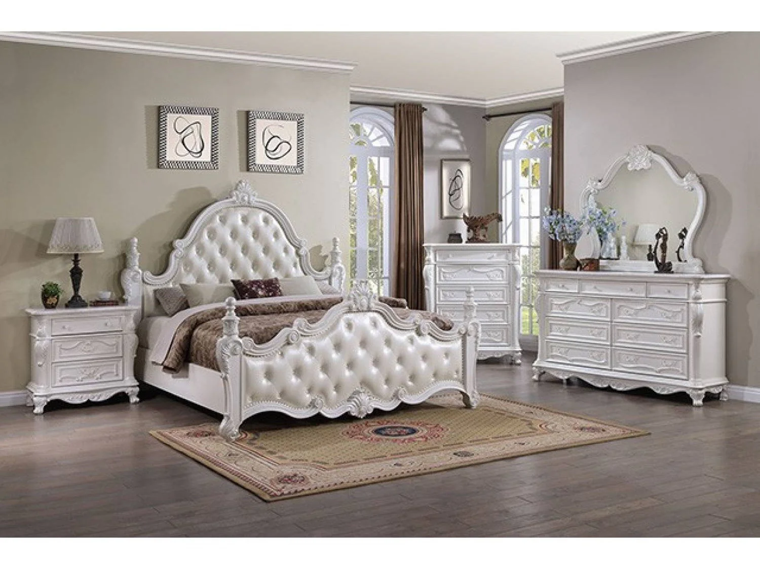 Cremona White 5 Pc. Queen Bedroom Leatherette Set w/ Chest