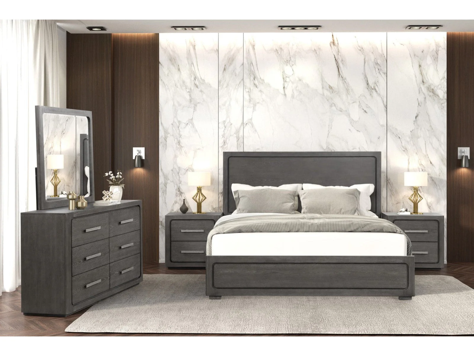 Crowthorne Warm Gray Queen 5 Piece Bedroom Set w/2 Nightstands