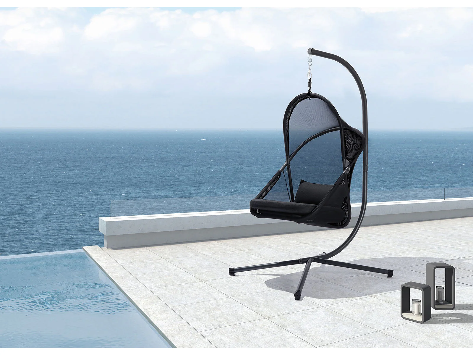 Crush Black Outdoor Swing Chair w/Stand