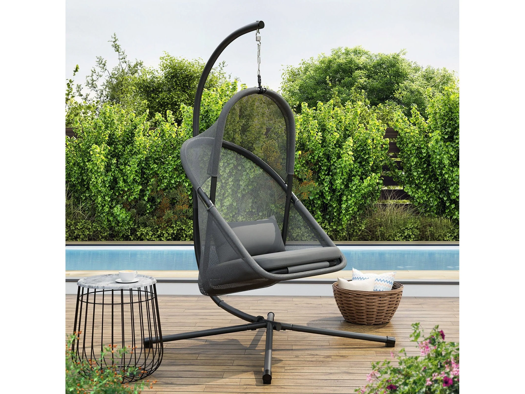Crush Dark Gray Outdoor Swing Chair w/Stand