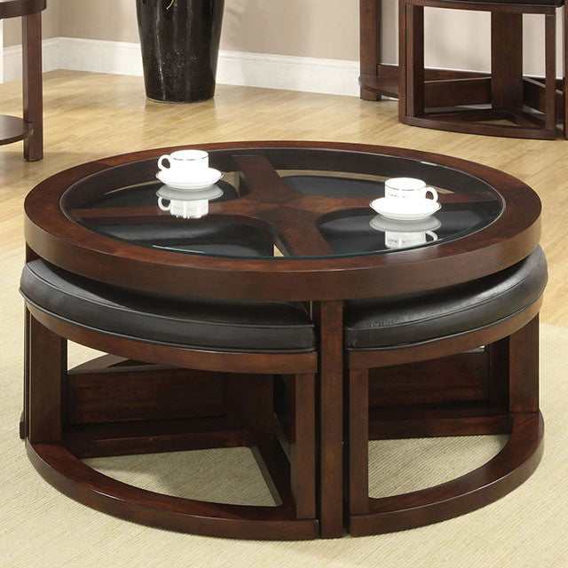 Crystal cove Dark Walnut Round Coffee Table w/ 4 Stools - Image 2