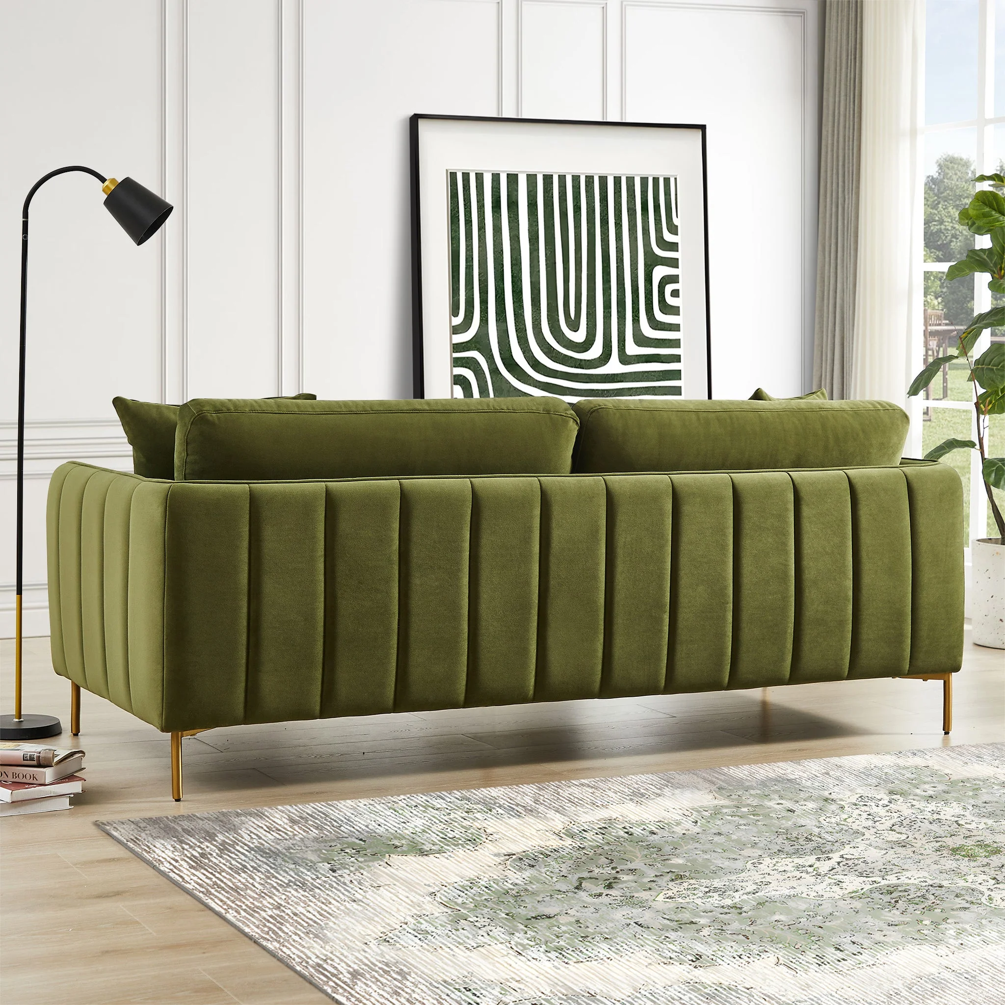 Danton Olive Green Velvet Sofa - Image 4