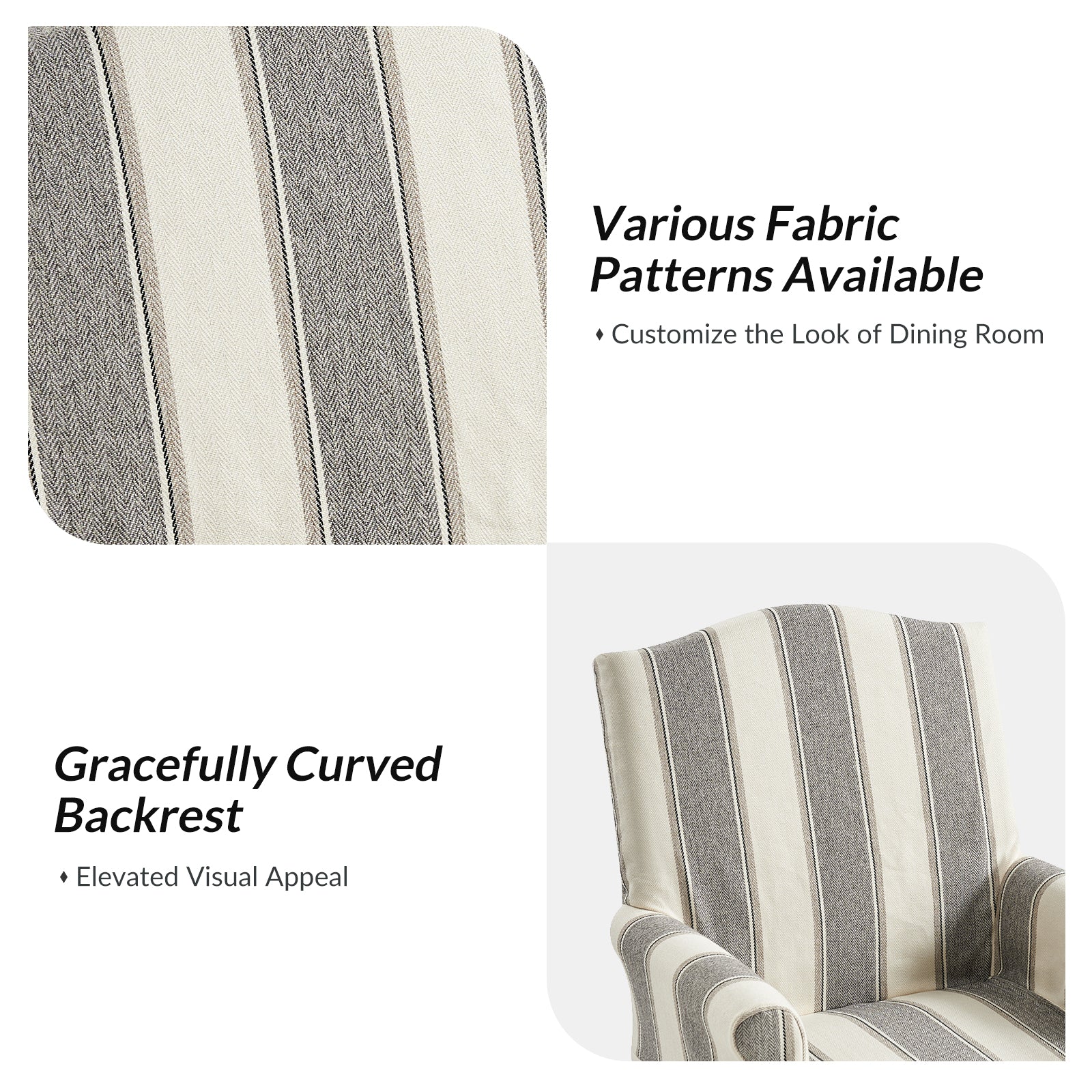 Kanrad Slipcover Dining Chair with Casters in Strip - Image 4